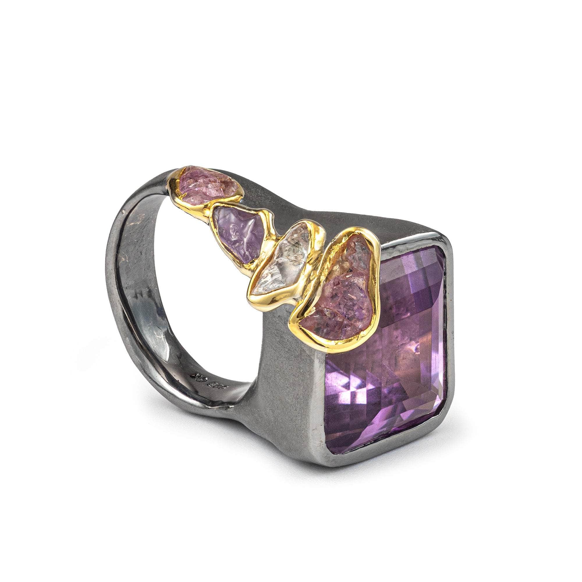 Menes Amethyst and Rough Sapphire Ring