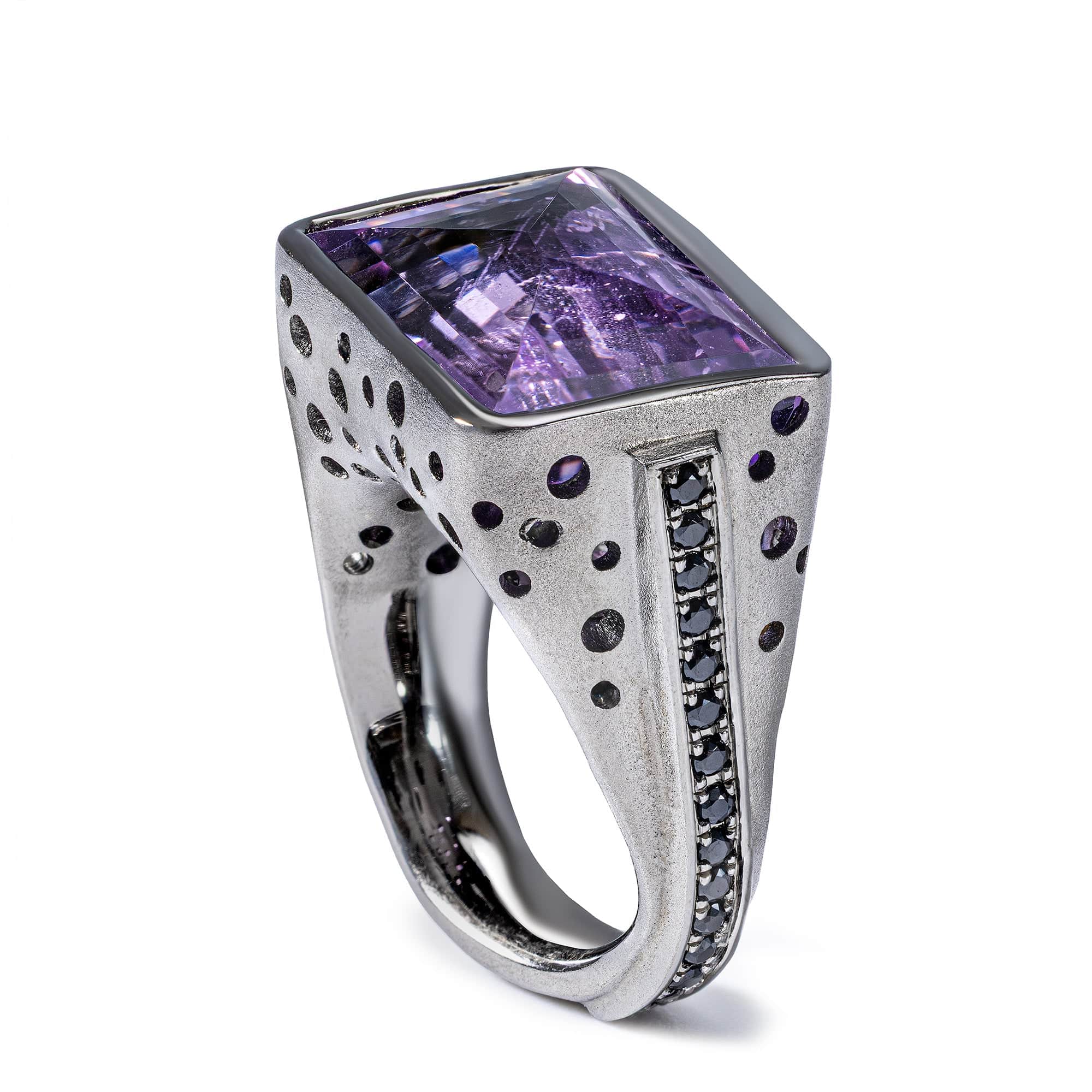Tahoe Singular Edition Sterling Silver Ring With Amethyst & Black Spinel