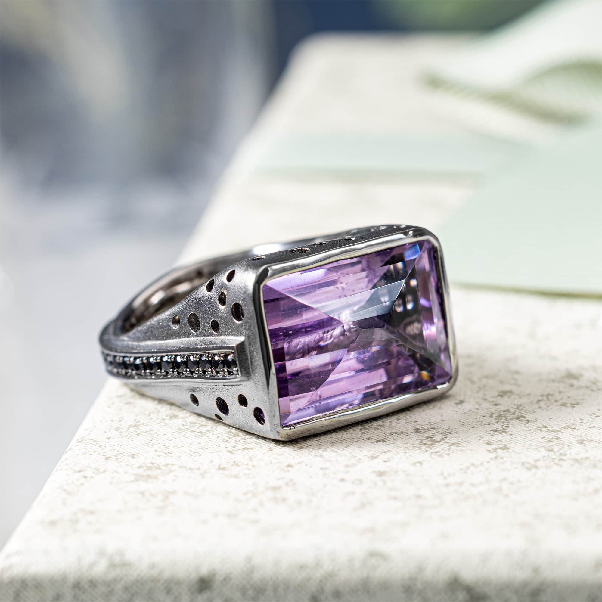Tahoe Singular Edition Sterling Silver Ring With Amethyst & Black Spinel