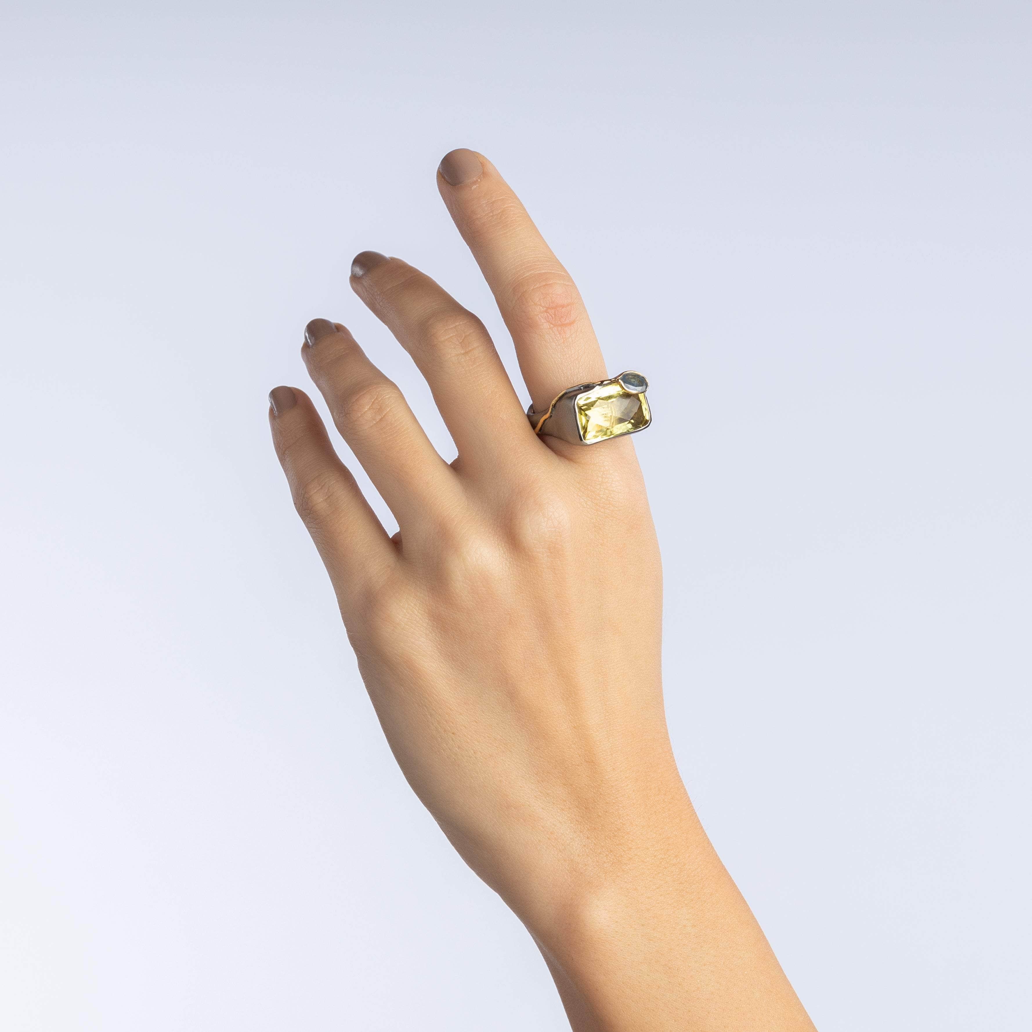Rhine Lemon Quartz and Sapphire Ring