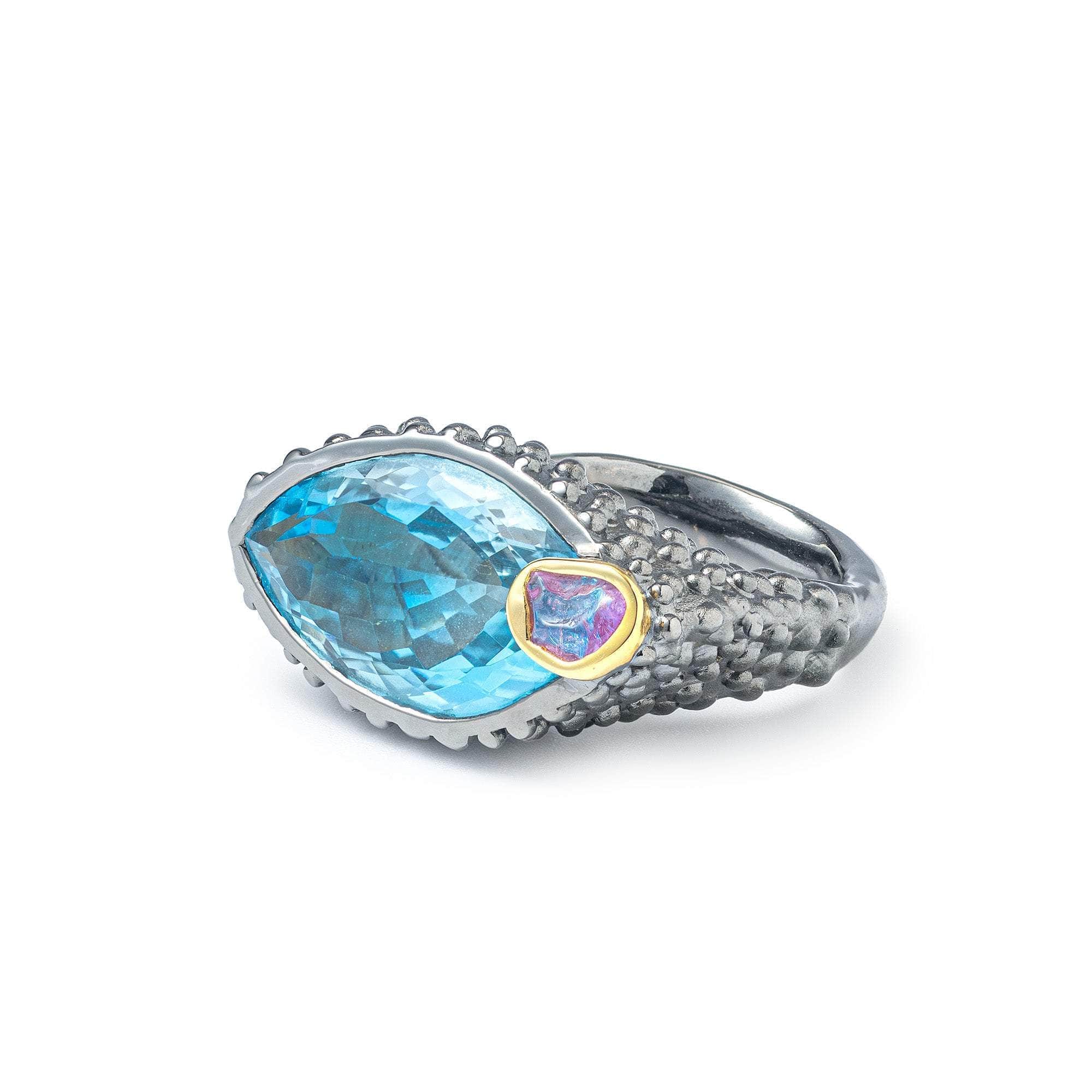 Gurfa Blue Topaz and Rough Sapphire Ring