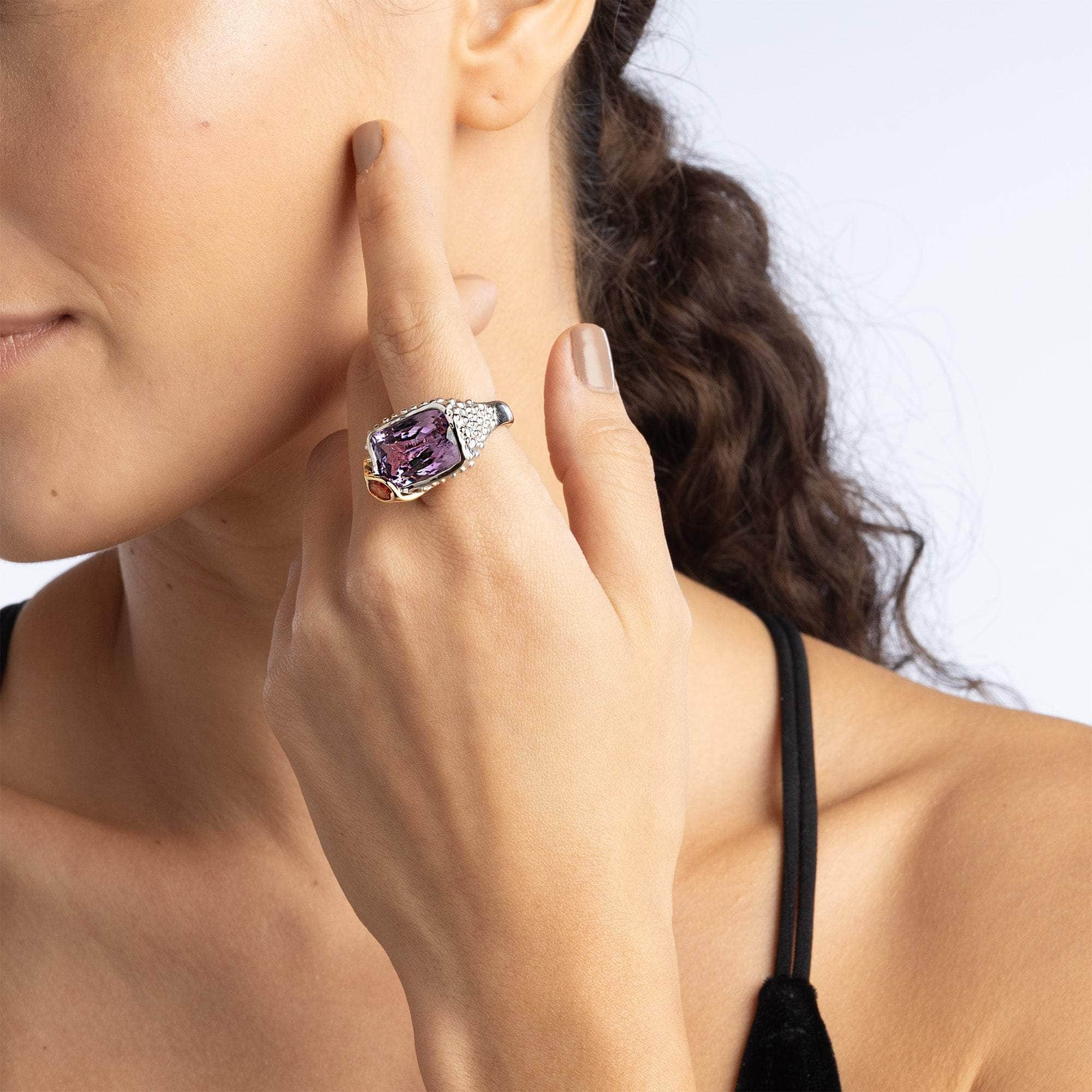 Kateri Amethyst and Rough Sapphire Ring