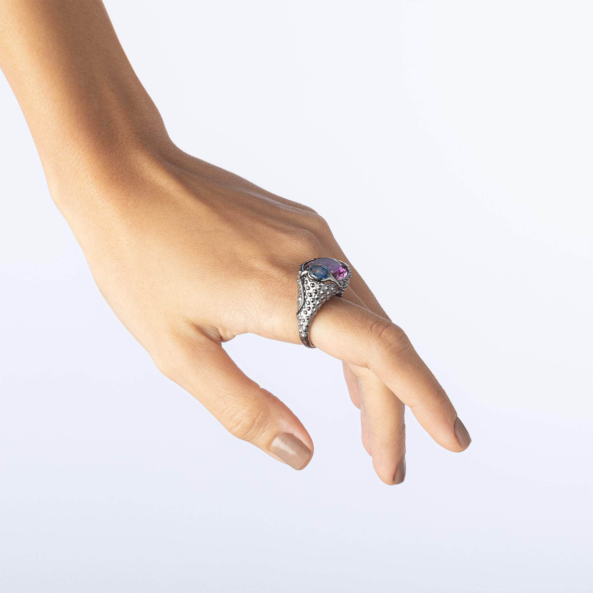 Nonna Singular Edition Textured Silver Ring with Amethyst & Blue Sapphire