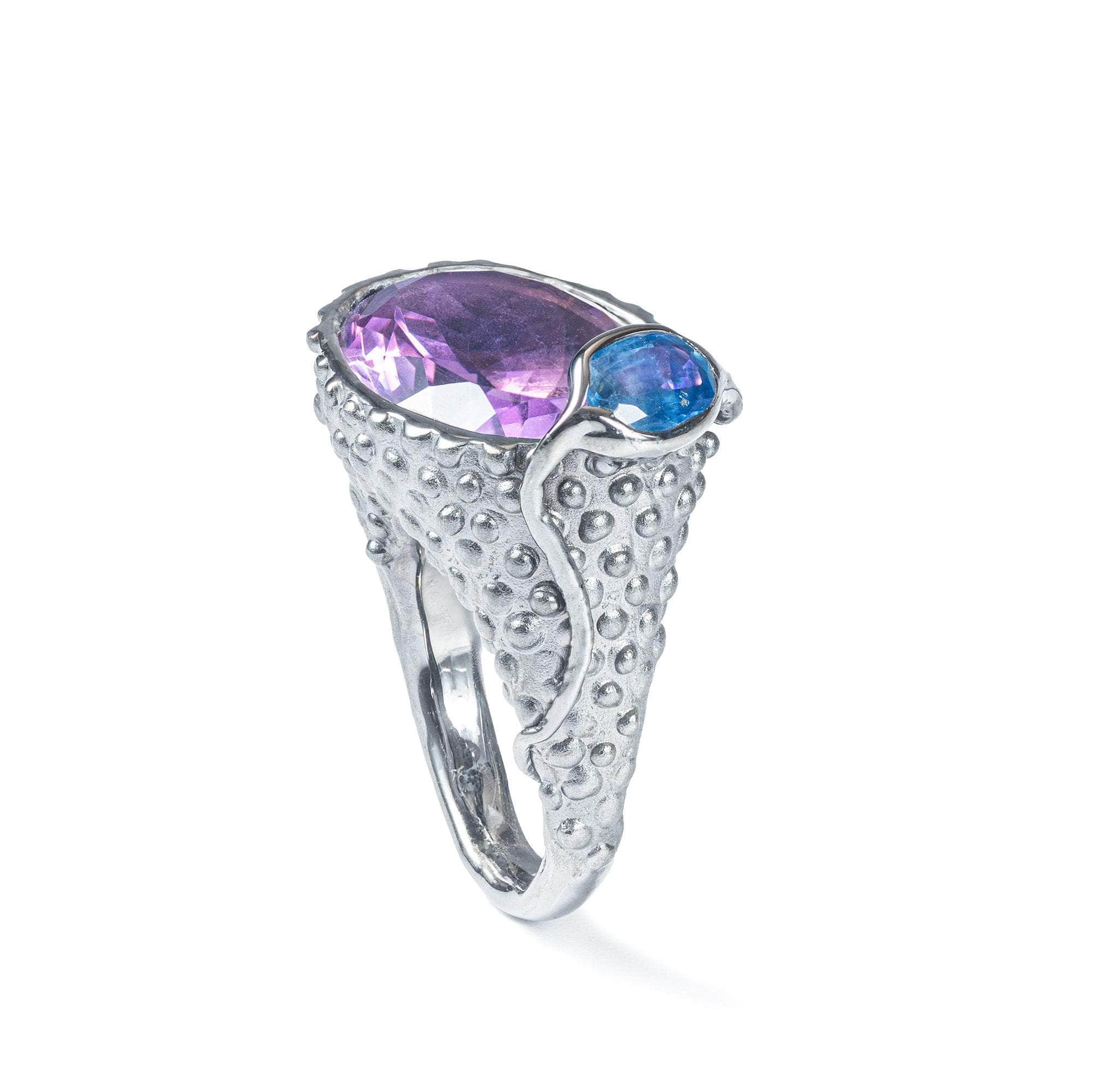 Nonna Singular Edition Textured Silver Ring with Amethyst & Blue Sapphire