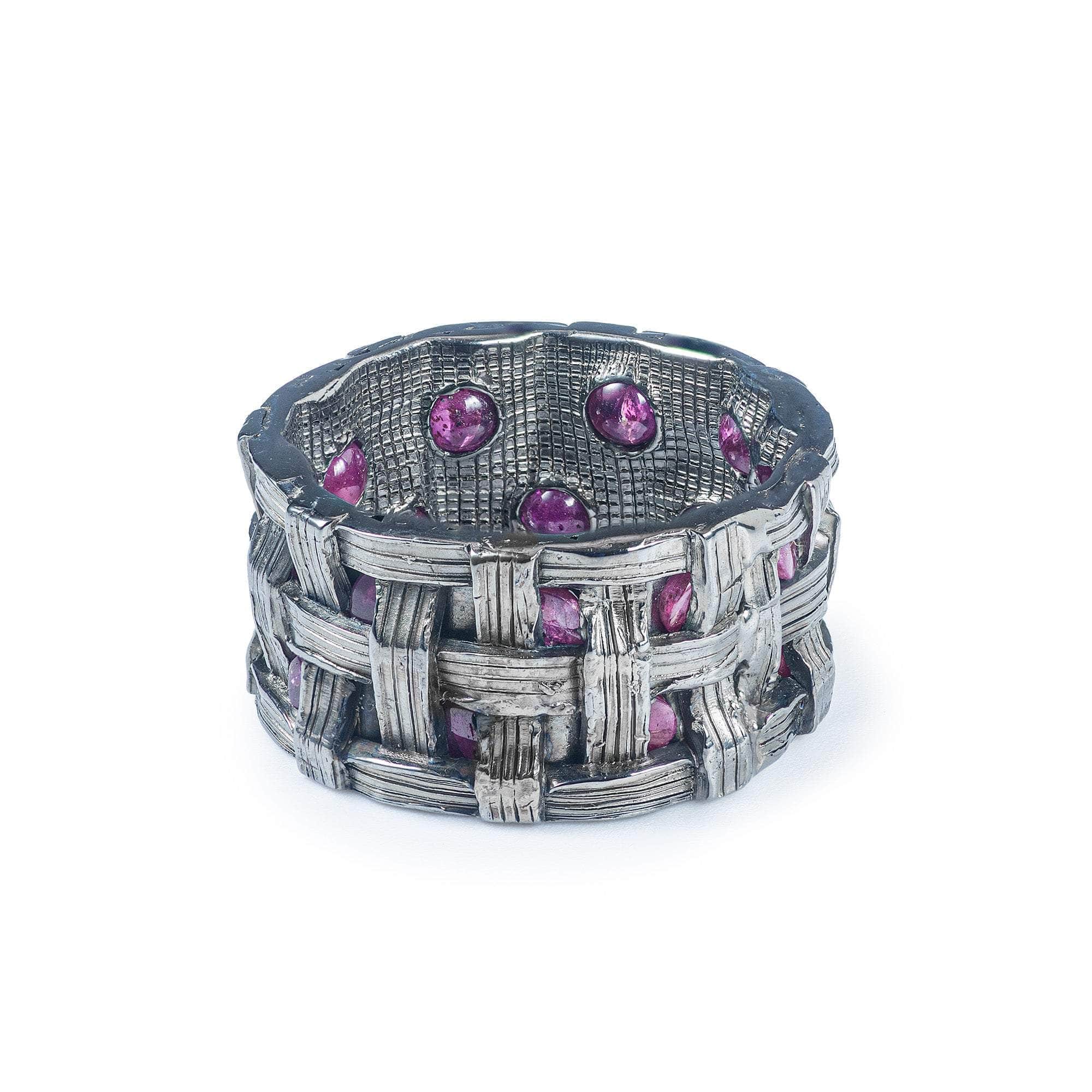 Whatu Woven 925 Silver Egoist Ring With Natural Ruby on Inner Surface