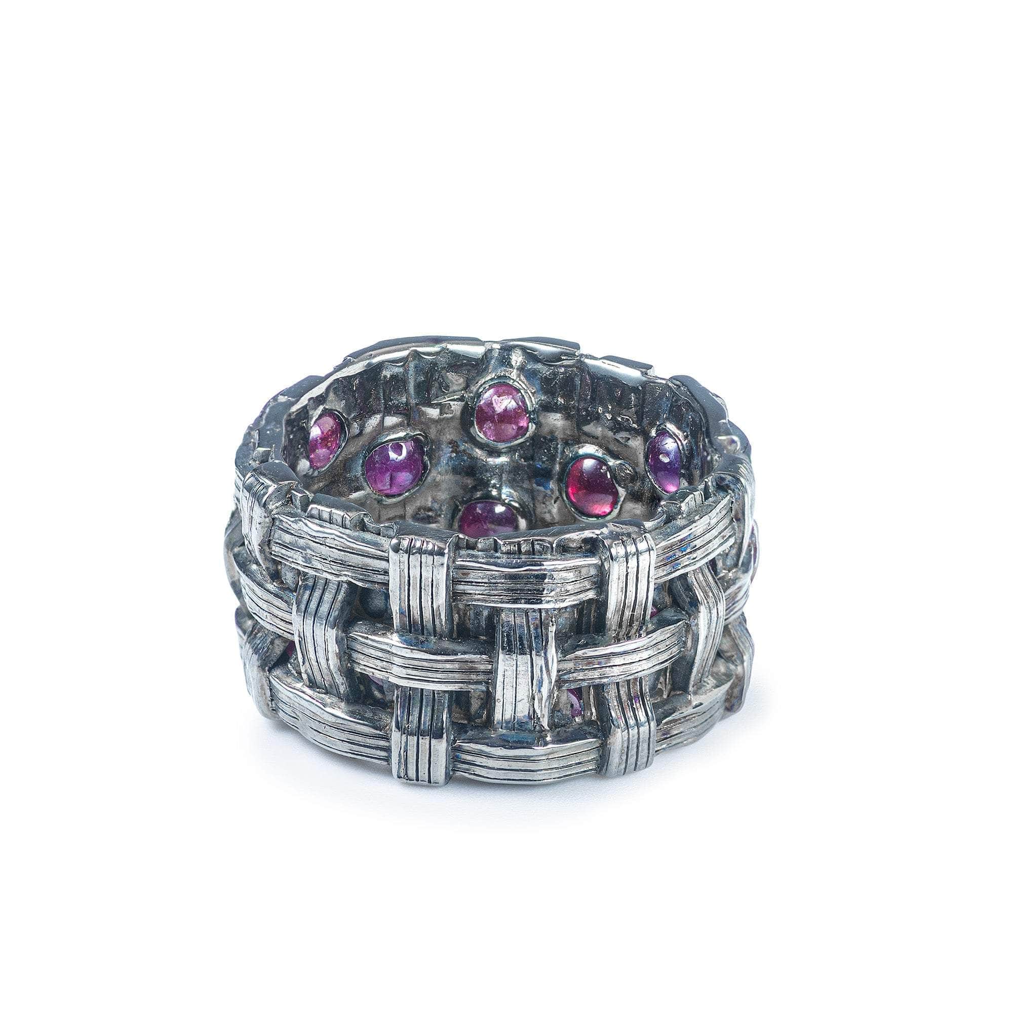 Atwa Singular Design Egoist Ring with Natural Ruby Gemstones Inside