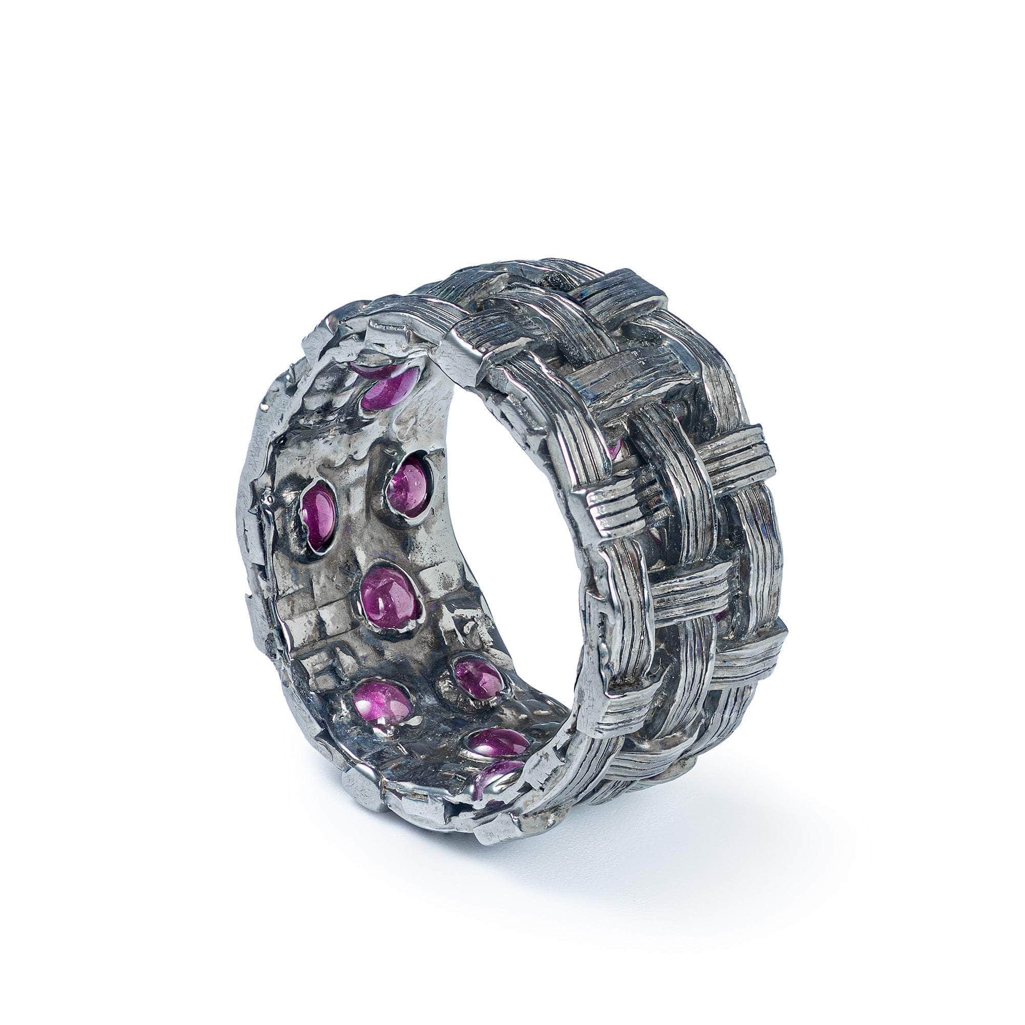 Atwa Singular Design Egoist Ring with Natural Ruby Gemstones Inside