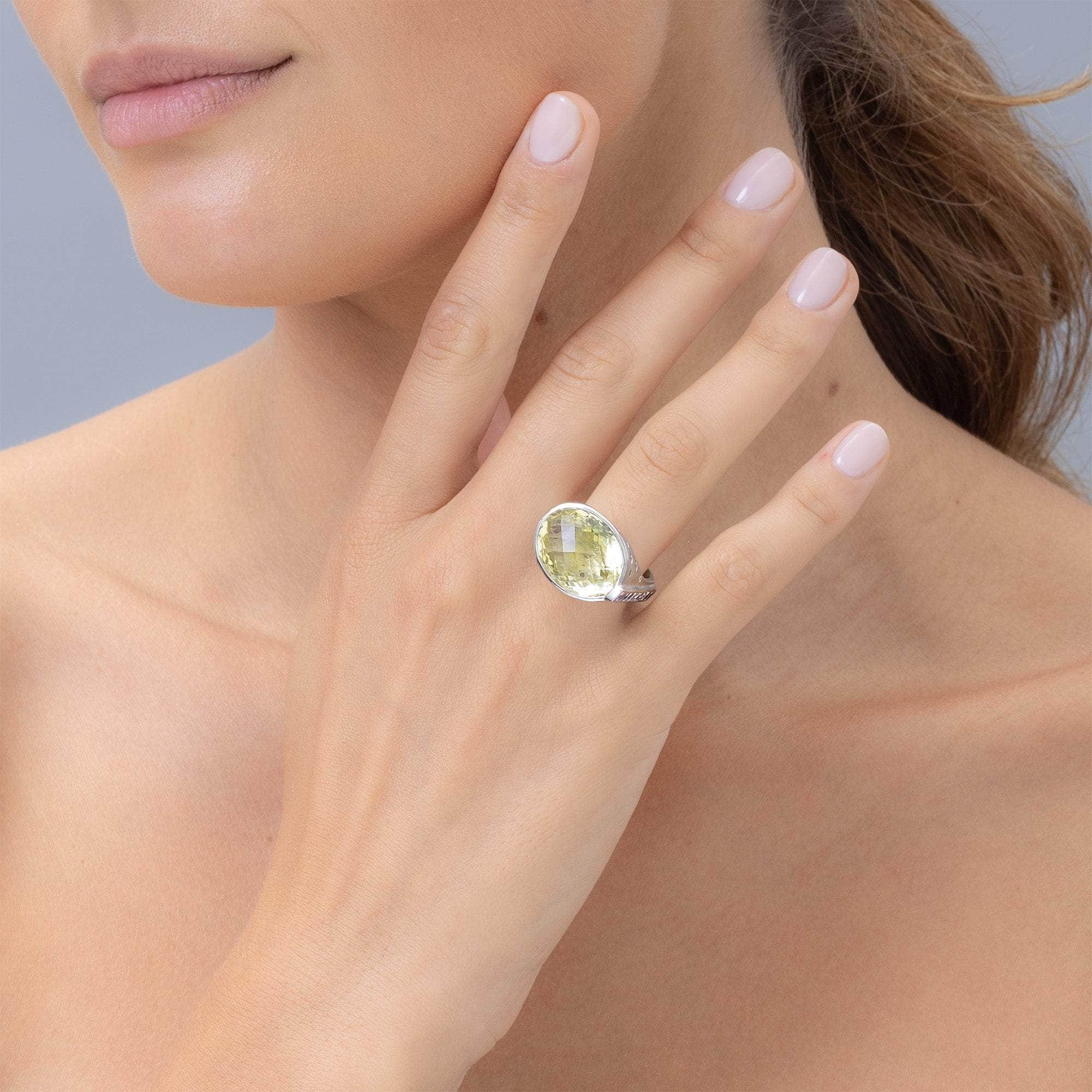 Kivu Lemon Quartz and Sapphire Ring