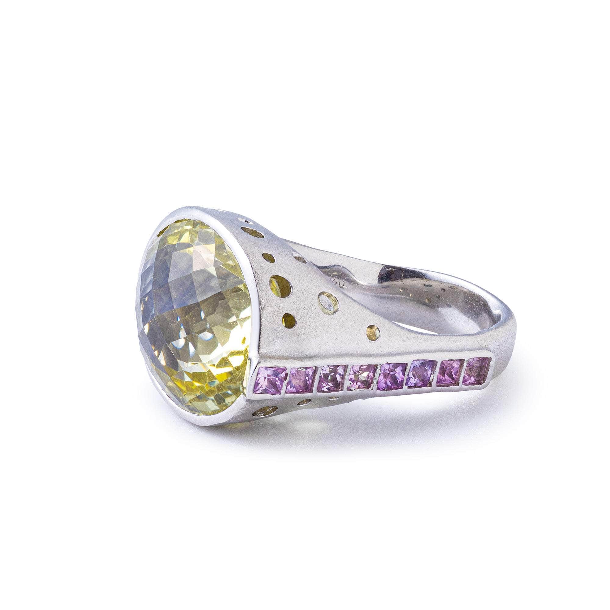 Kivu Lemon Quartz and Sapphire Ring