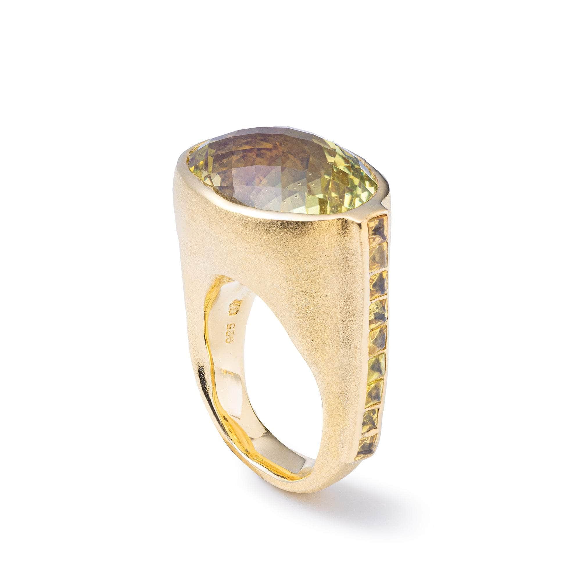 Jurua Lemon Quartz and Sapphire Ring