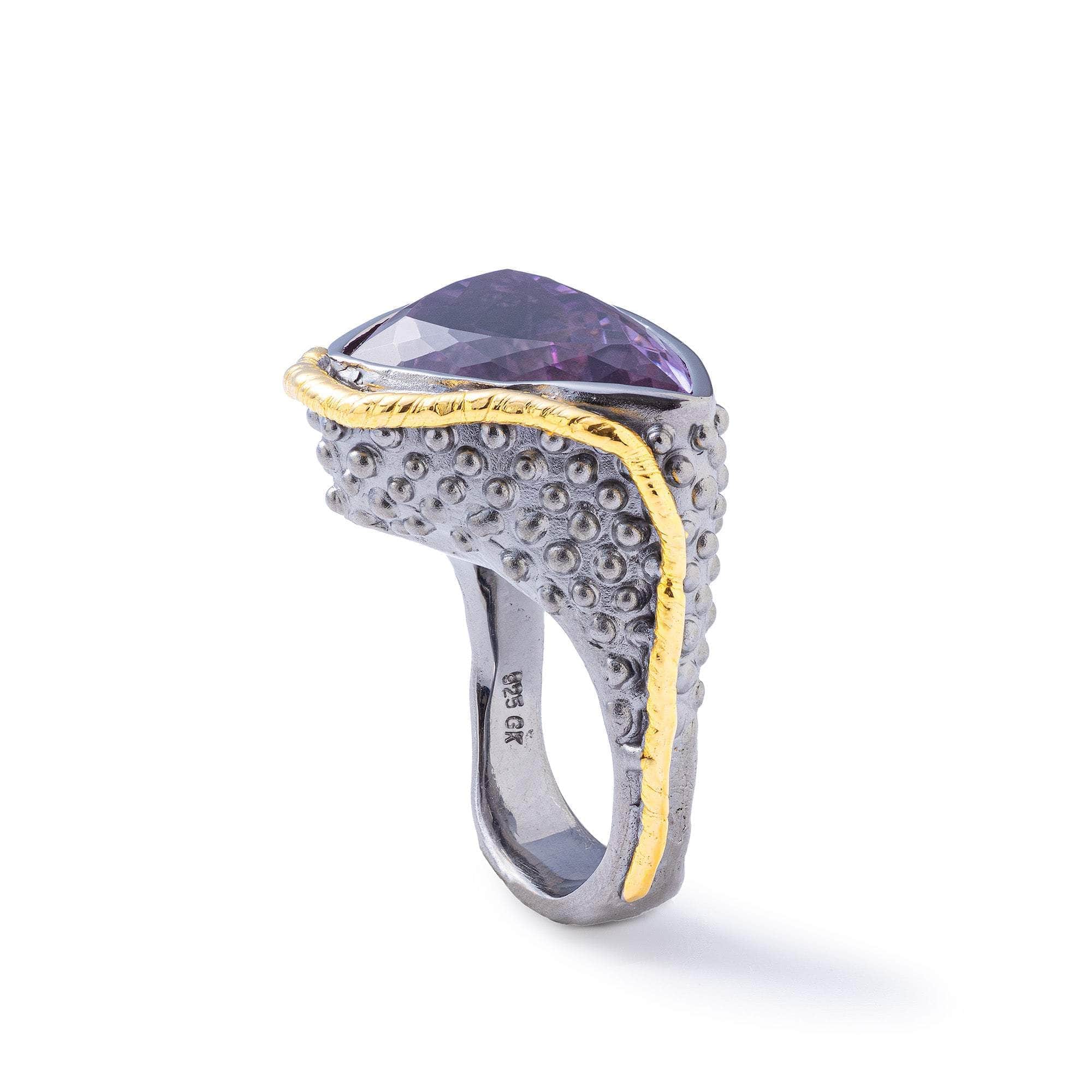 Ebro Statement 925 Silver Ring with Natural Trillion-Cut Amethyst