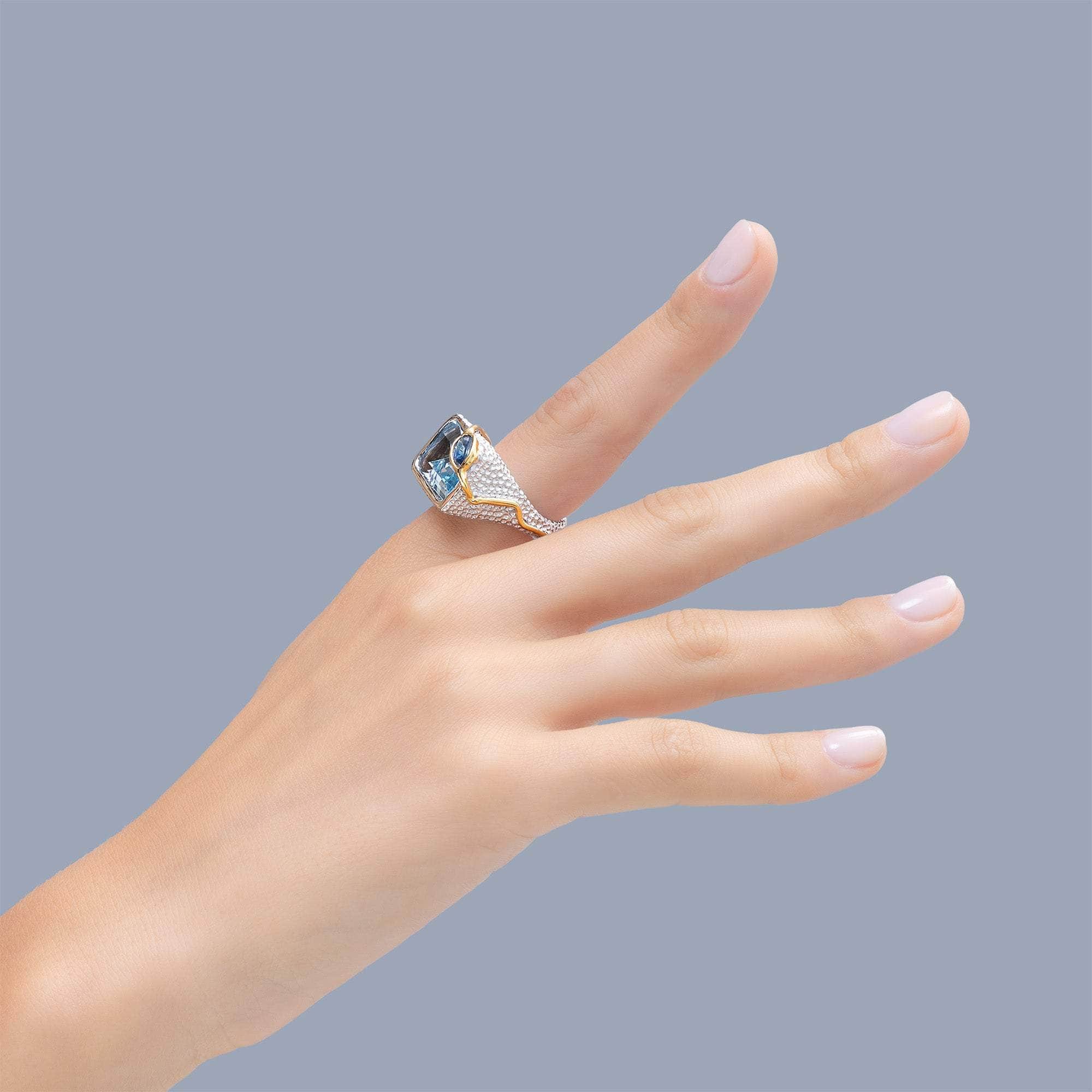 Maranon Singular Edition Silver Ring with Blue Topaz & Blue Sapphire