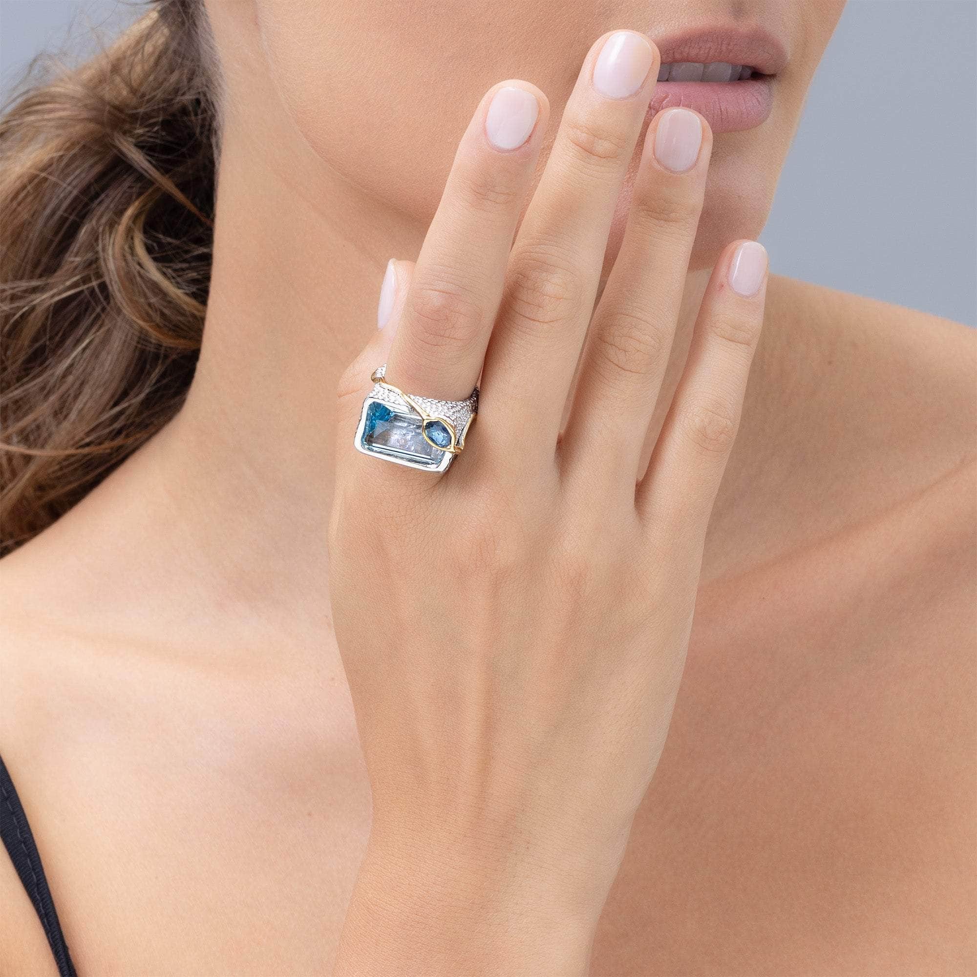 Maranon Singular Edition Silver Ring with Blue Topaz & Blue Sapphire