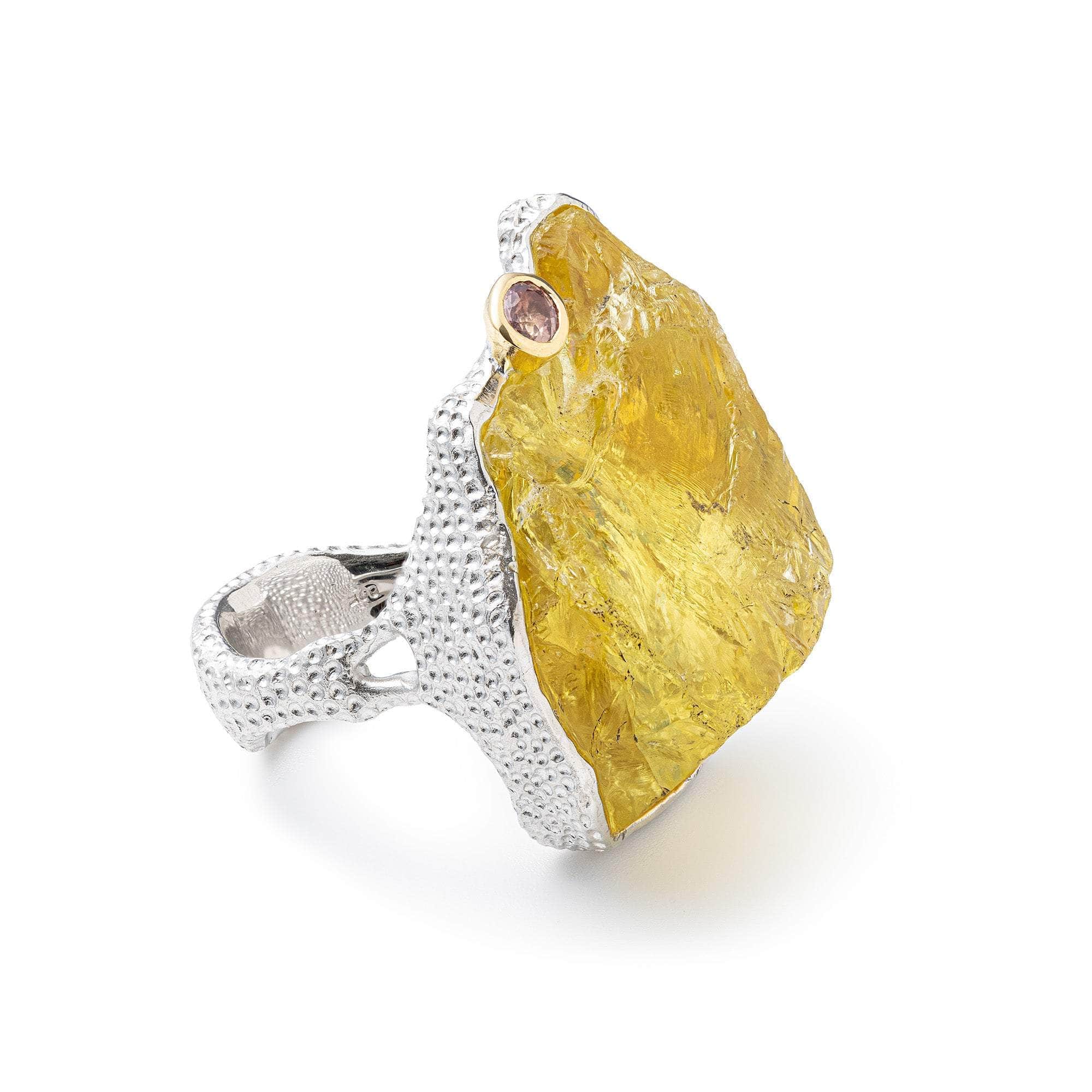 Meru Rough Lemon Quartz and Sapphire Ring