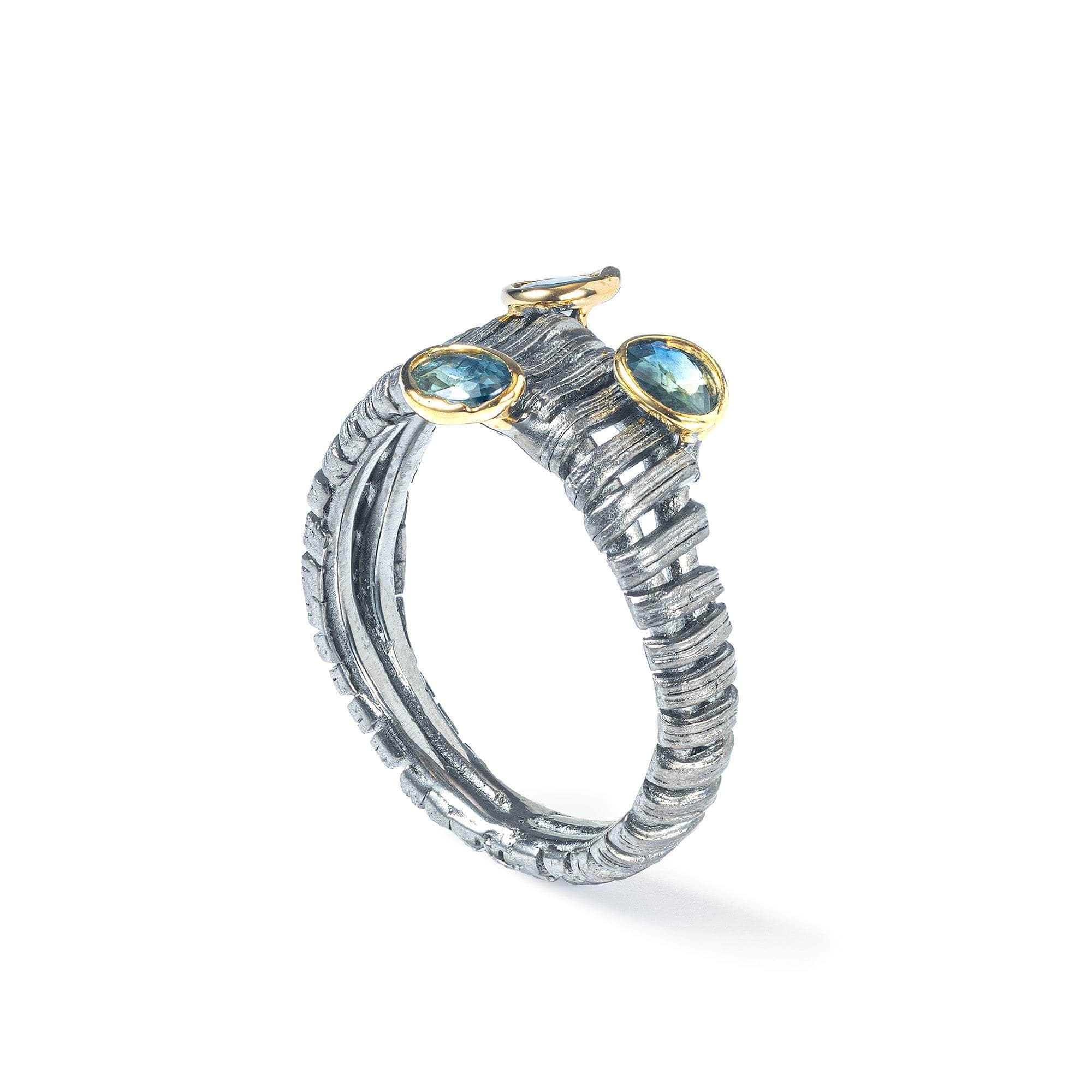 Etheld Handcrafted Singular Edition 925 Sterling Silver Ring with Natural Blue Sapphire Sapphire