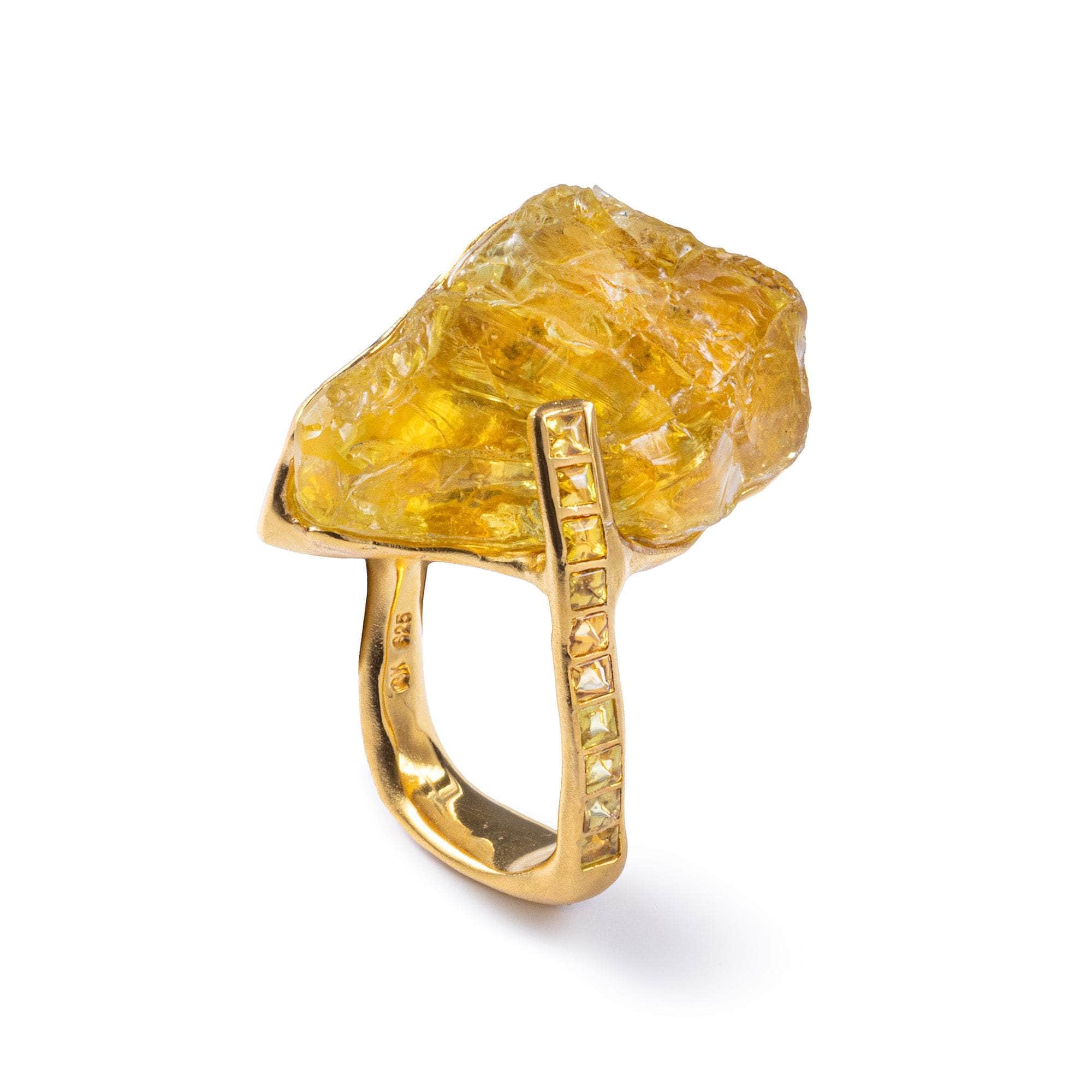 Arcturus Rough Lemon Quartz and Sapphire Ring