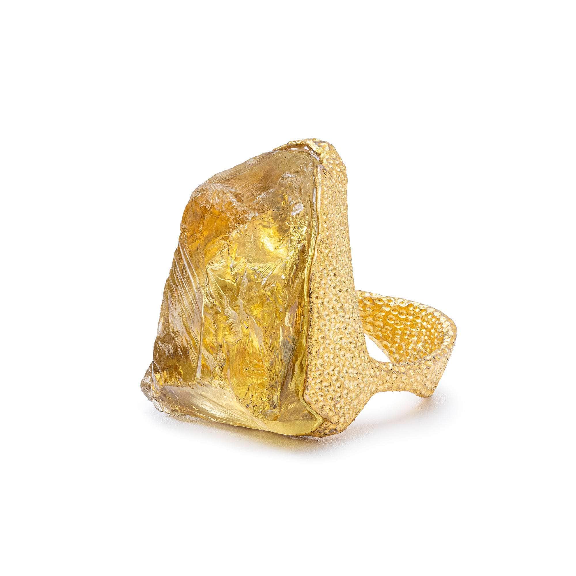 Regulus Handmade Gold-Plated 925 Silver Ring with Rough Lemon Quartz & Orange Sapphire