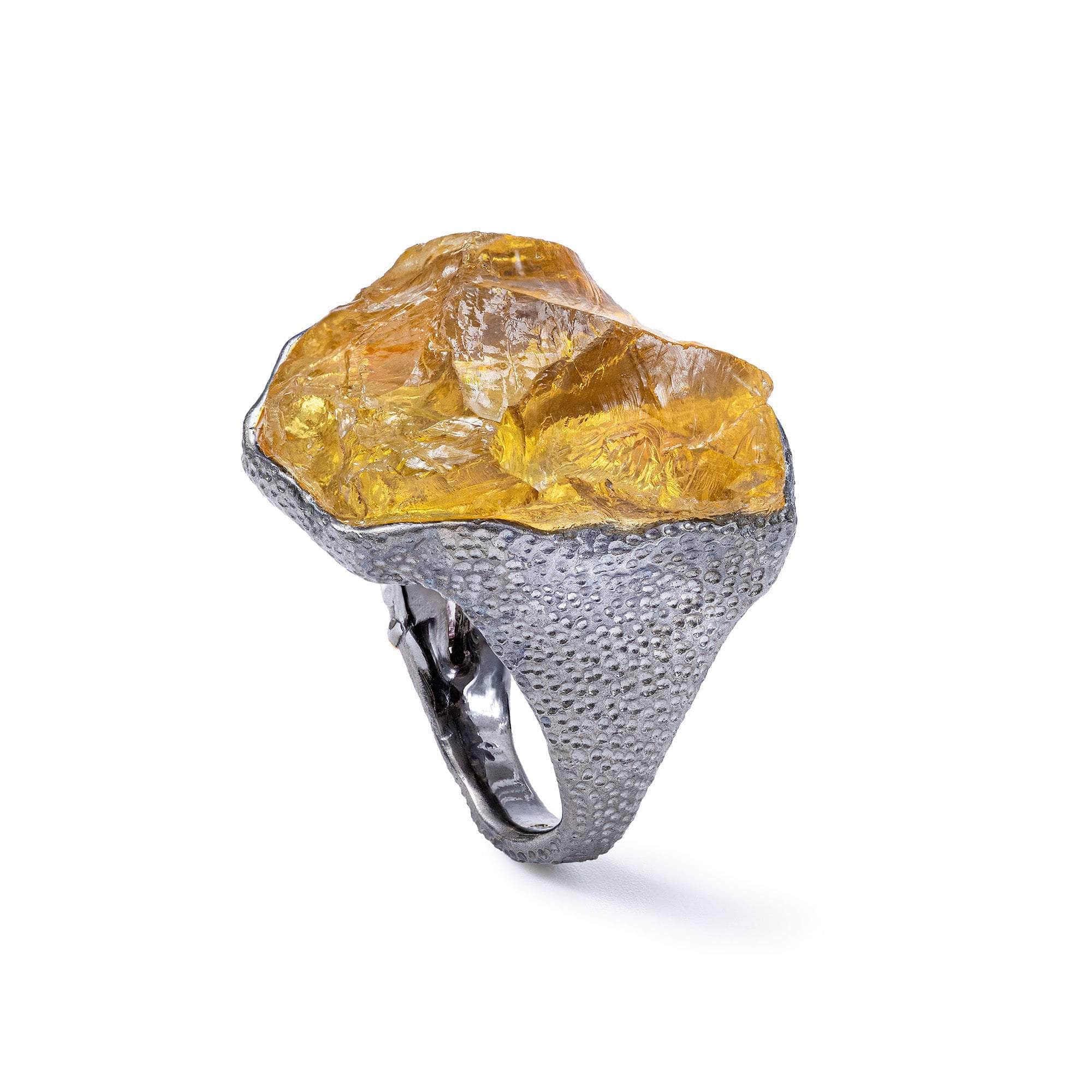 Elnath Singular Edition Handmade 925 Silver Ring with Rough Lemon Quartz & Pink Sapphire