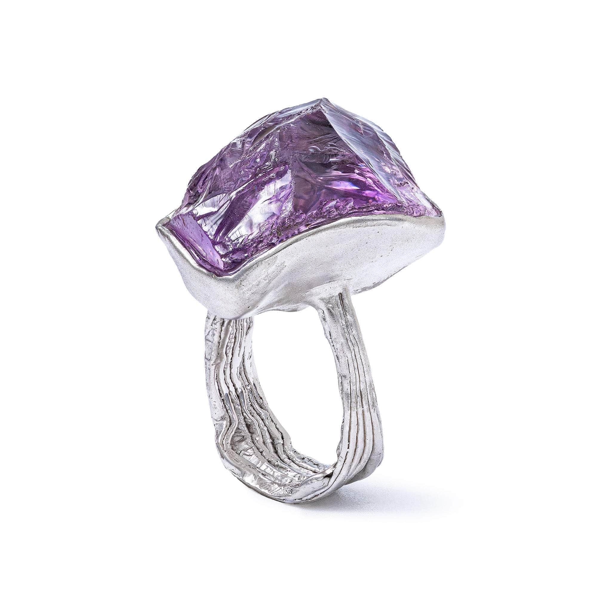 Mira Singular Edition 925 Sterling Silver Ring with Rough Amethyst & Blue Sapphire
