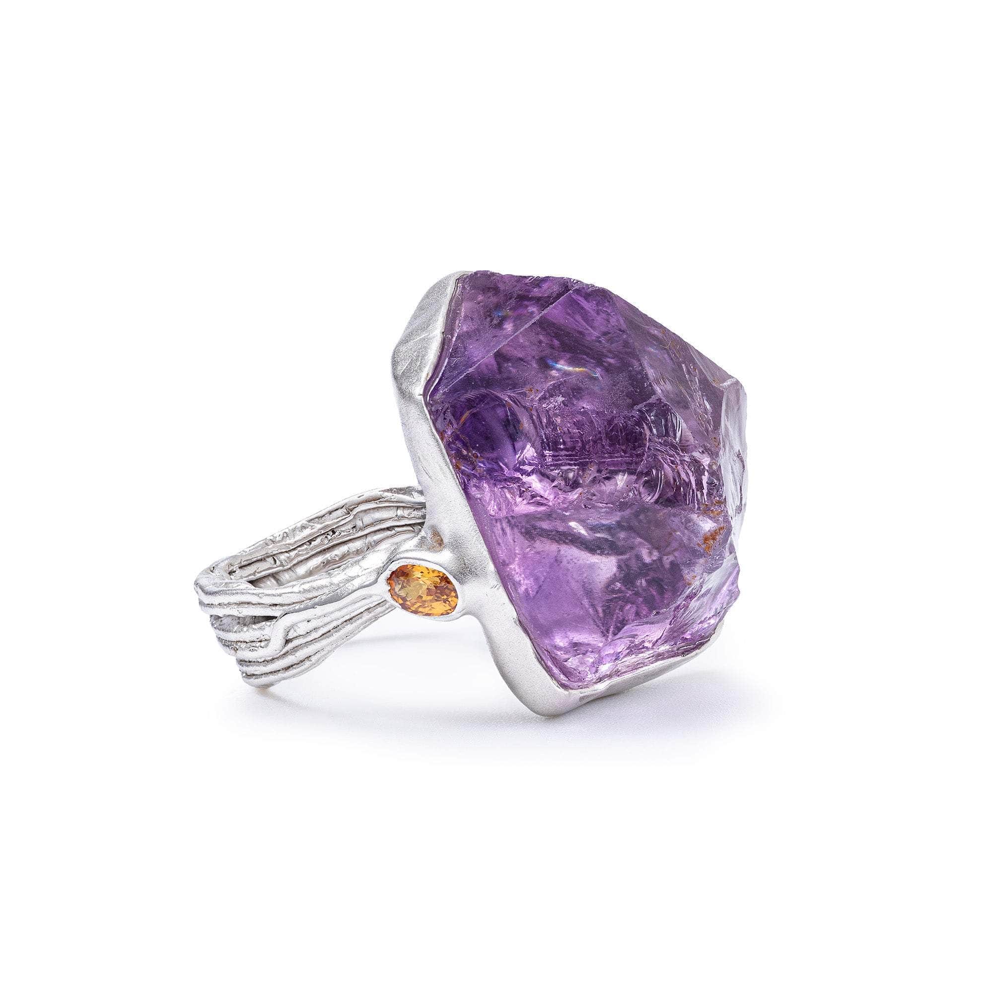 Antares Rough Amethyst and Sapphire Ring