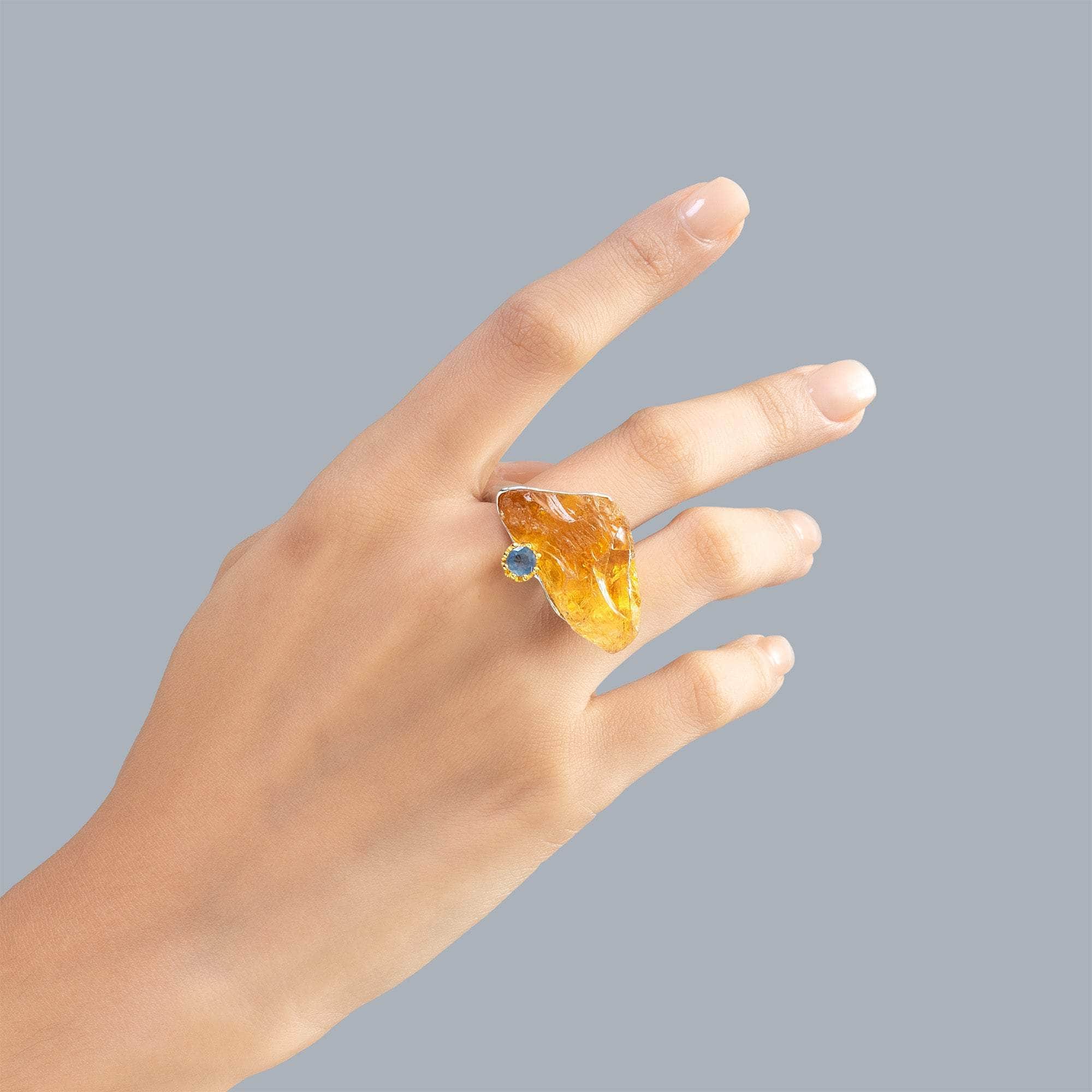 Sela Rough Citrine and Sapphire Ring