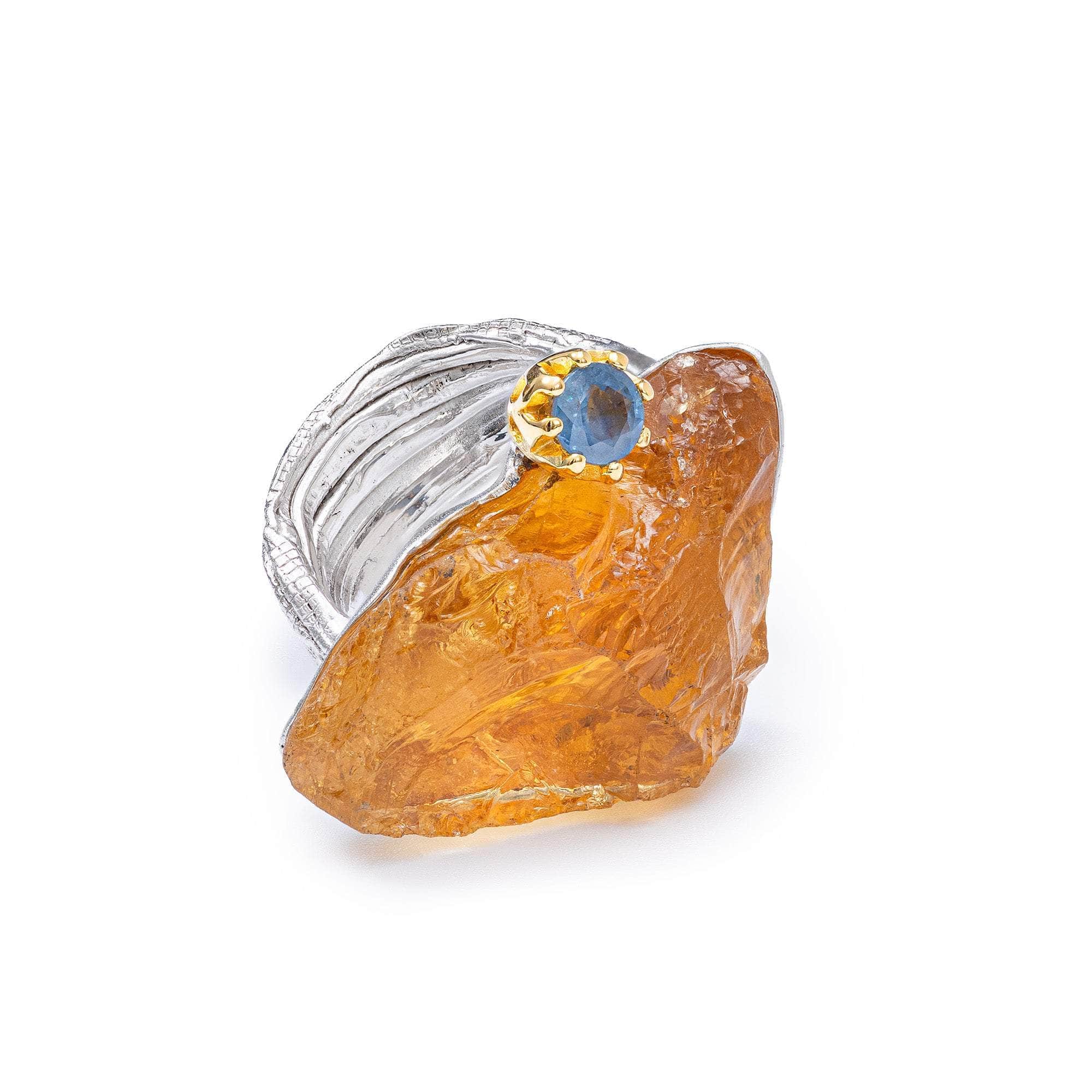 Sela Rough Citrine and Sapphire Ring
