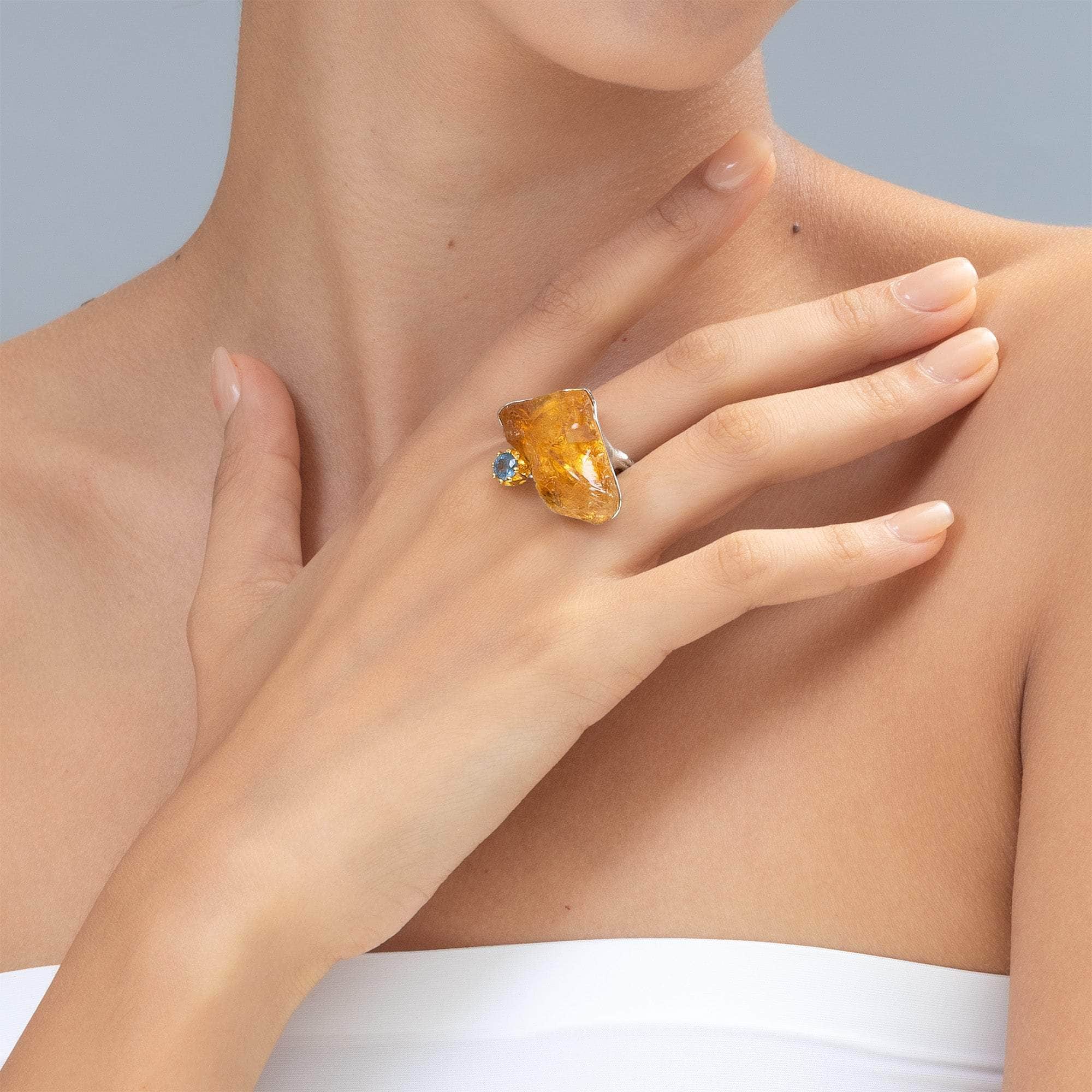 Sela Rough Citrine and Sapphire Ring