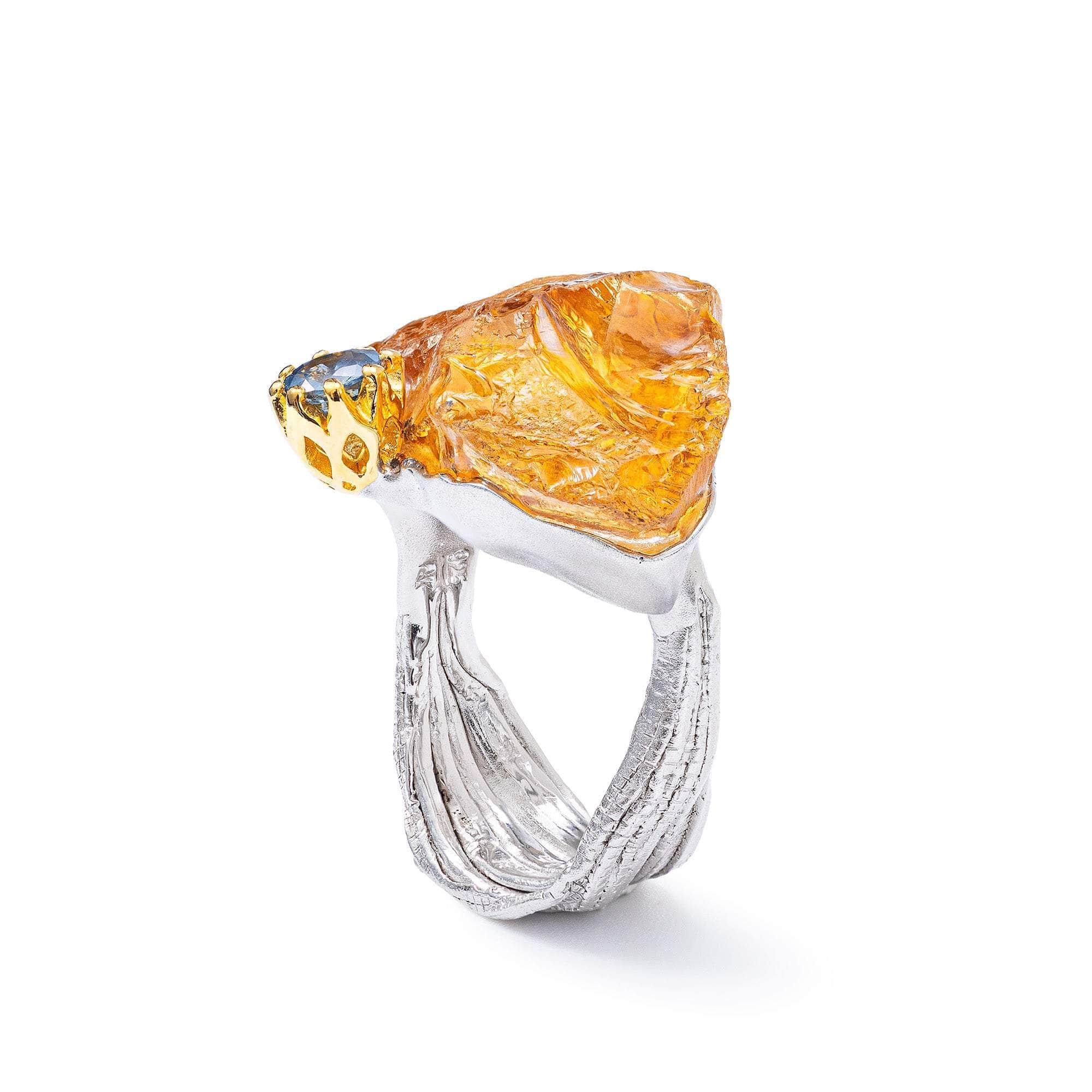 Sela Rough Citrine and Sapphire Ring