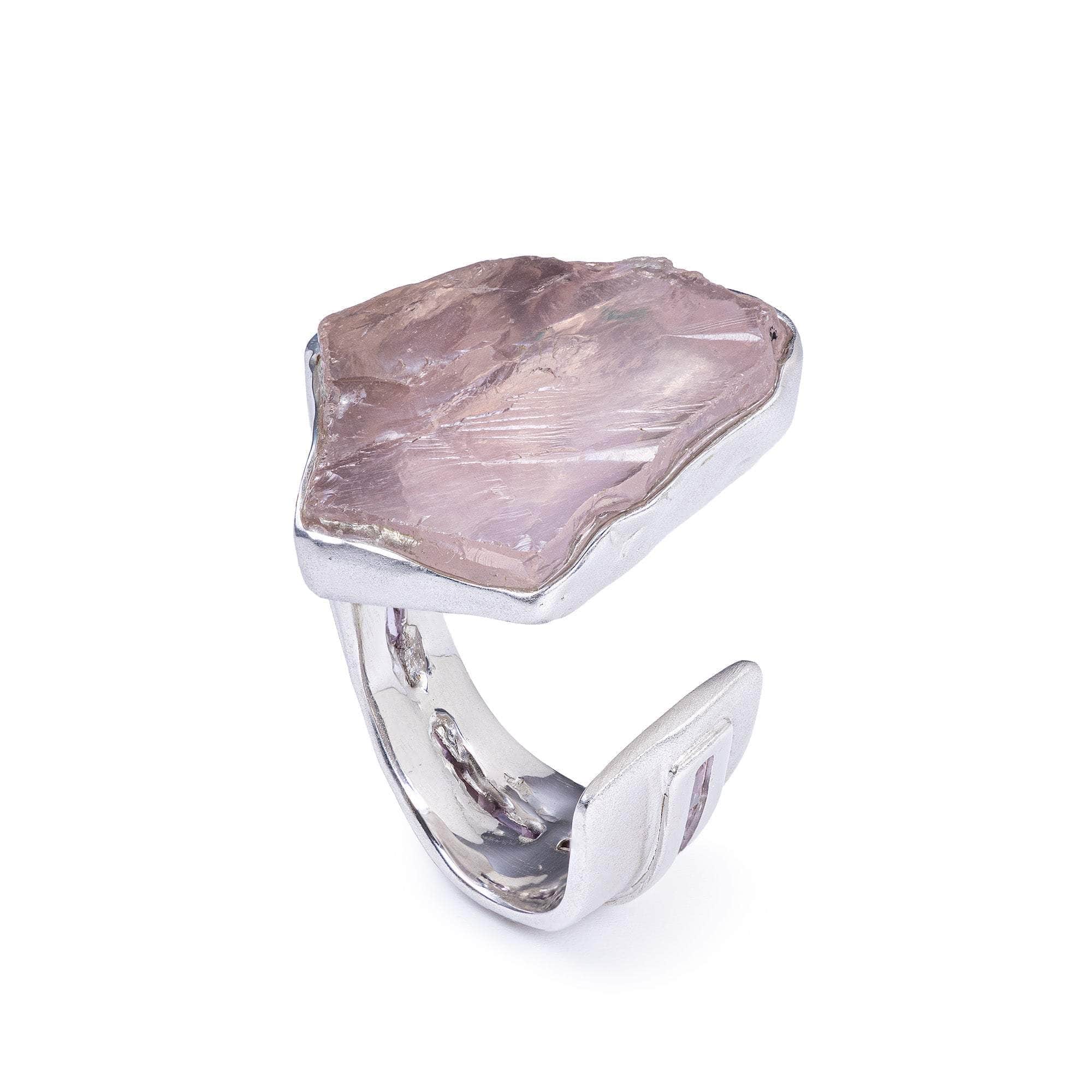 Chara Rough Rose Quartz and Sapphire Ring