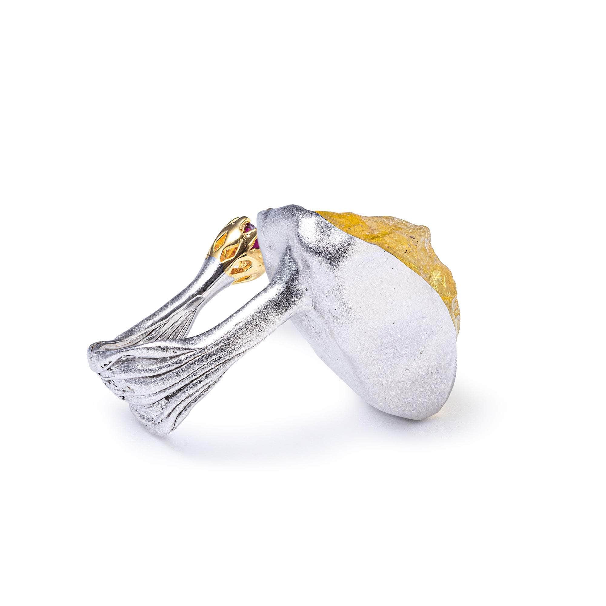 Muscida Rough Lemon Quartz and Rhodolite Ring