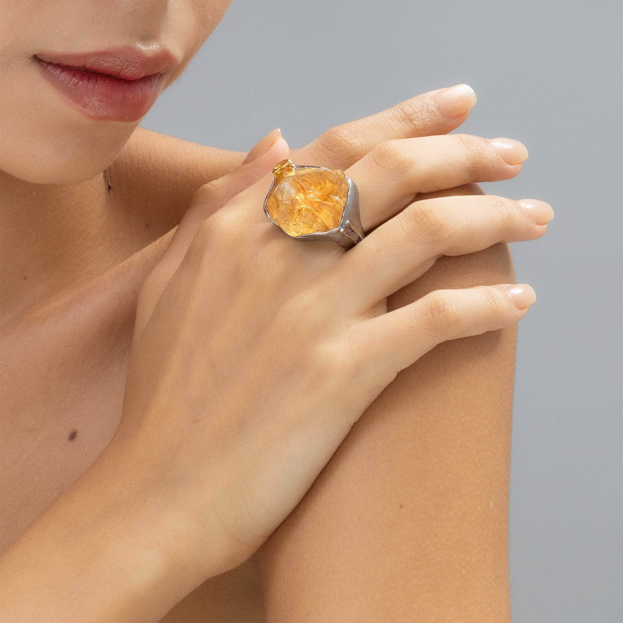 Kaus Singular Designer Ring with Natural Raw Citrine & Pink Sapphire