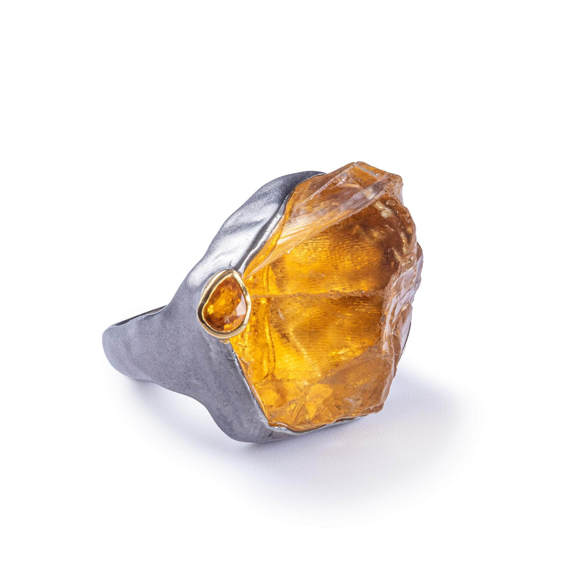 Kaus Singular Designer Ring with Natural Raw Citrine & Pink Sapphire