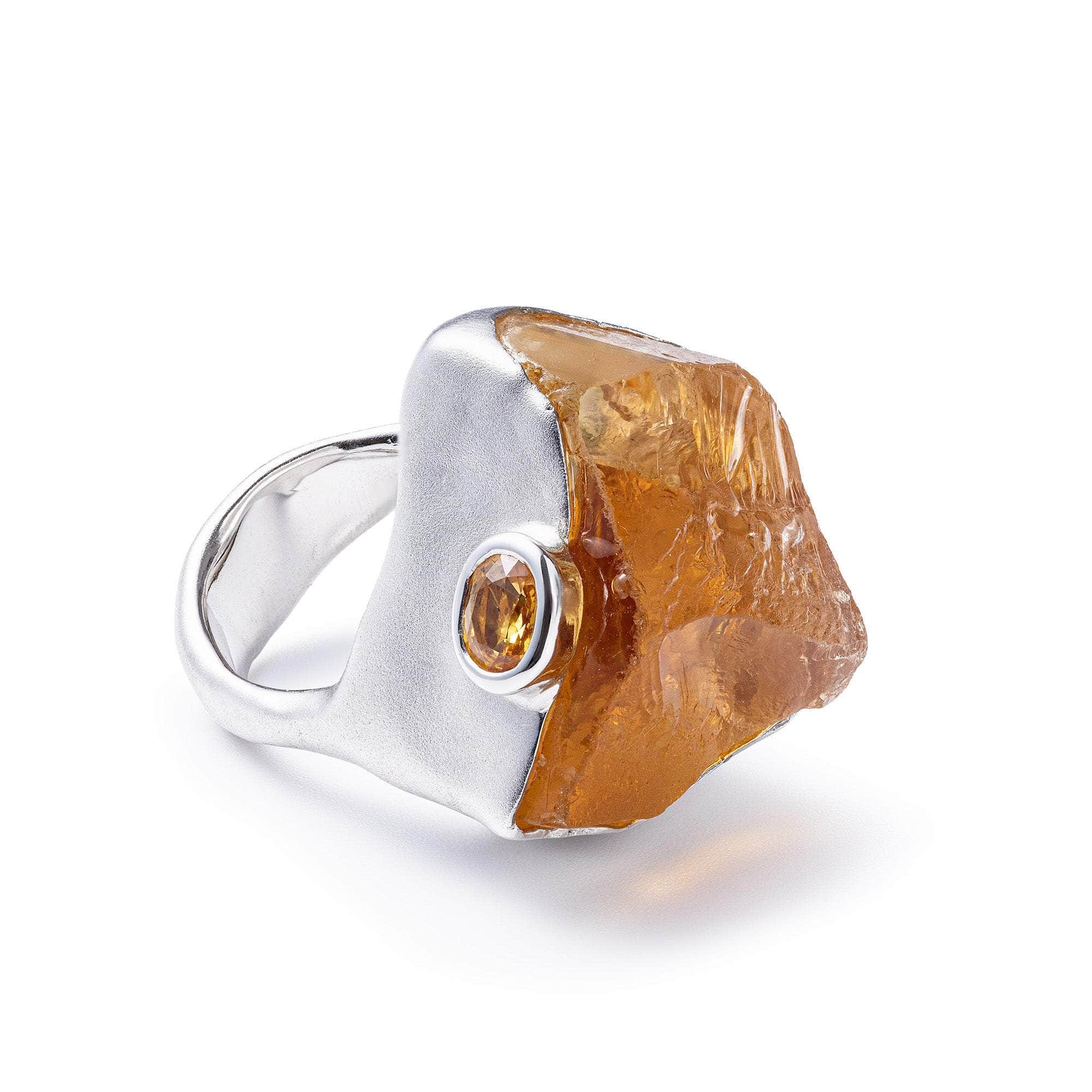 Saiph Singular Edition Statement Ring with Rough Citrine and Sapphire in 925 Silver