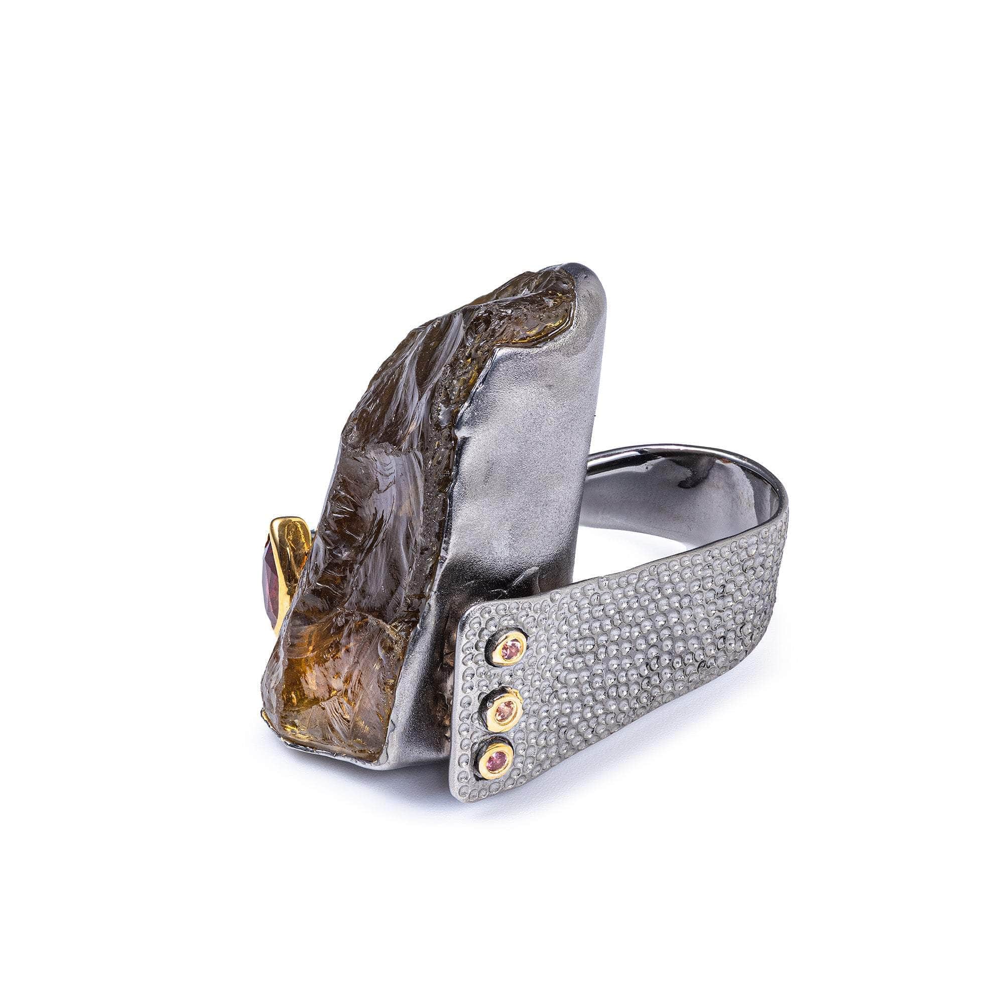 Zaniah Singular Edition Silver Ring with Rough Citrine & Rhodolite