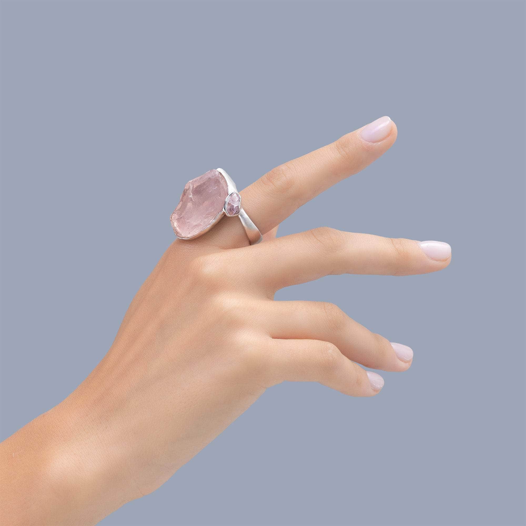 Nashira Rough Rose Quartz and Rough Sapphire Ring