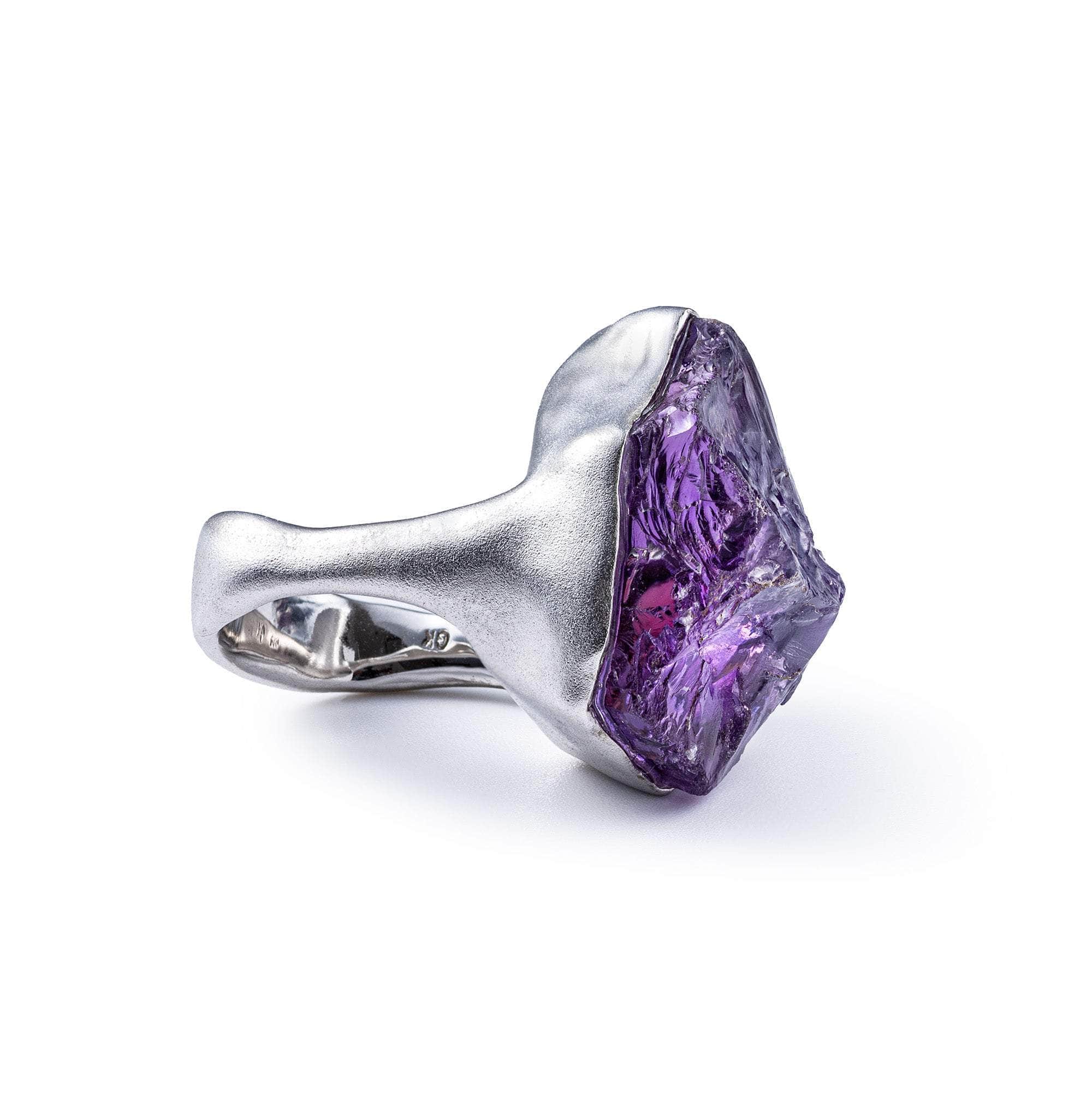 Sargas Singular Edition Designer Silver Ring with Rough Amethyst & Pink Spinel