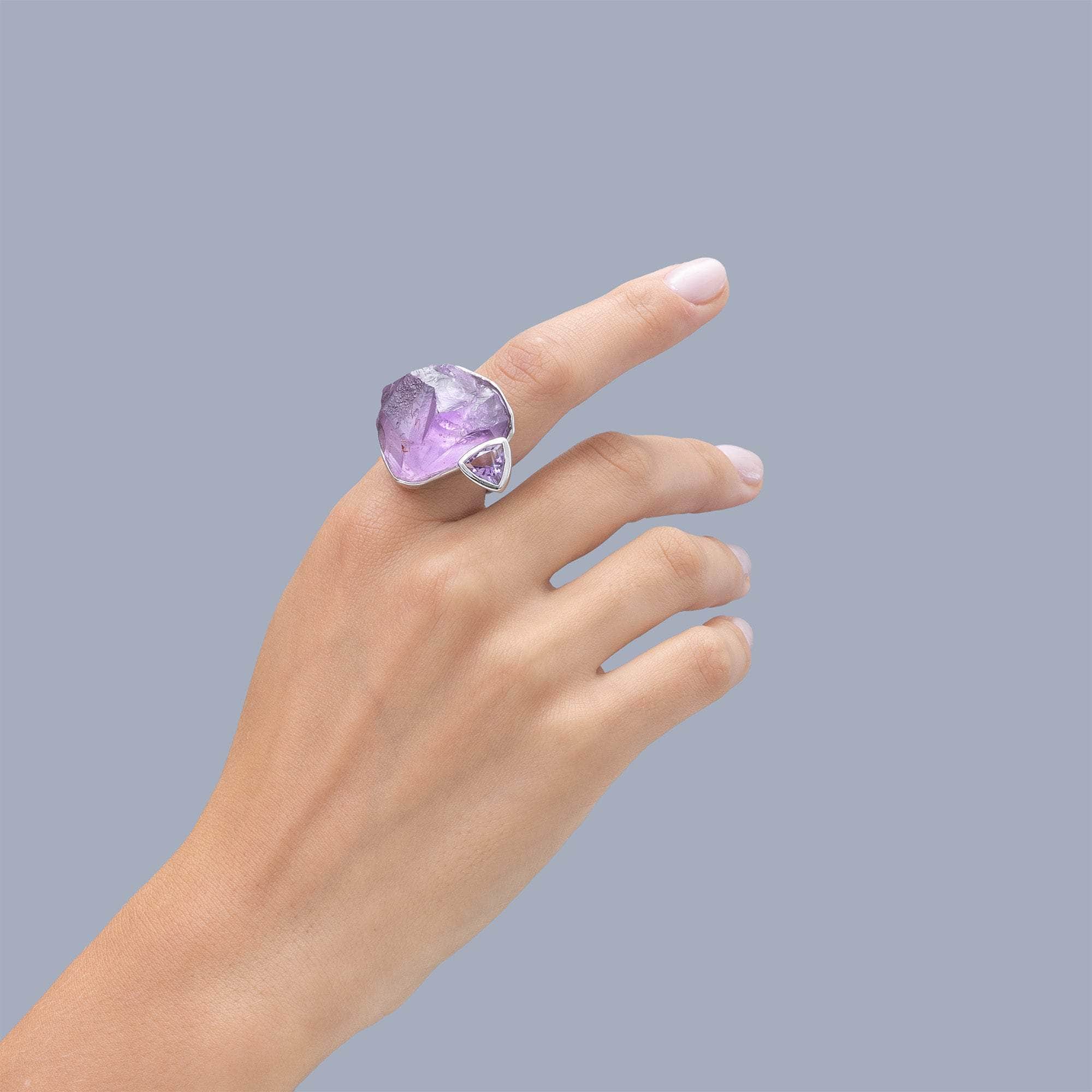 Sceptrum 925 Sterling Silver Ring with Rough & Cut Natural Amethyst