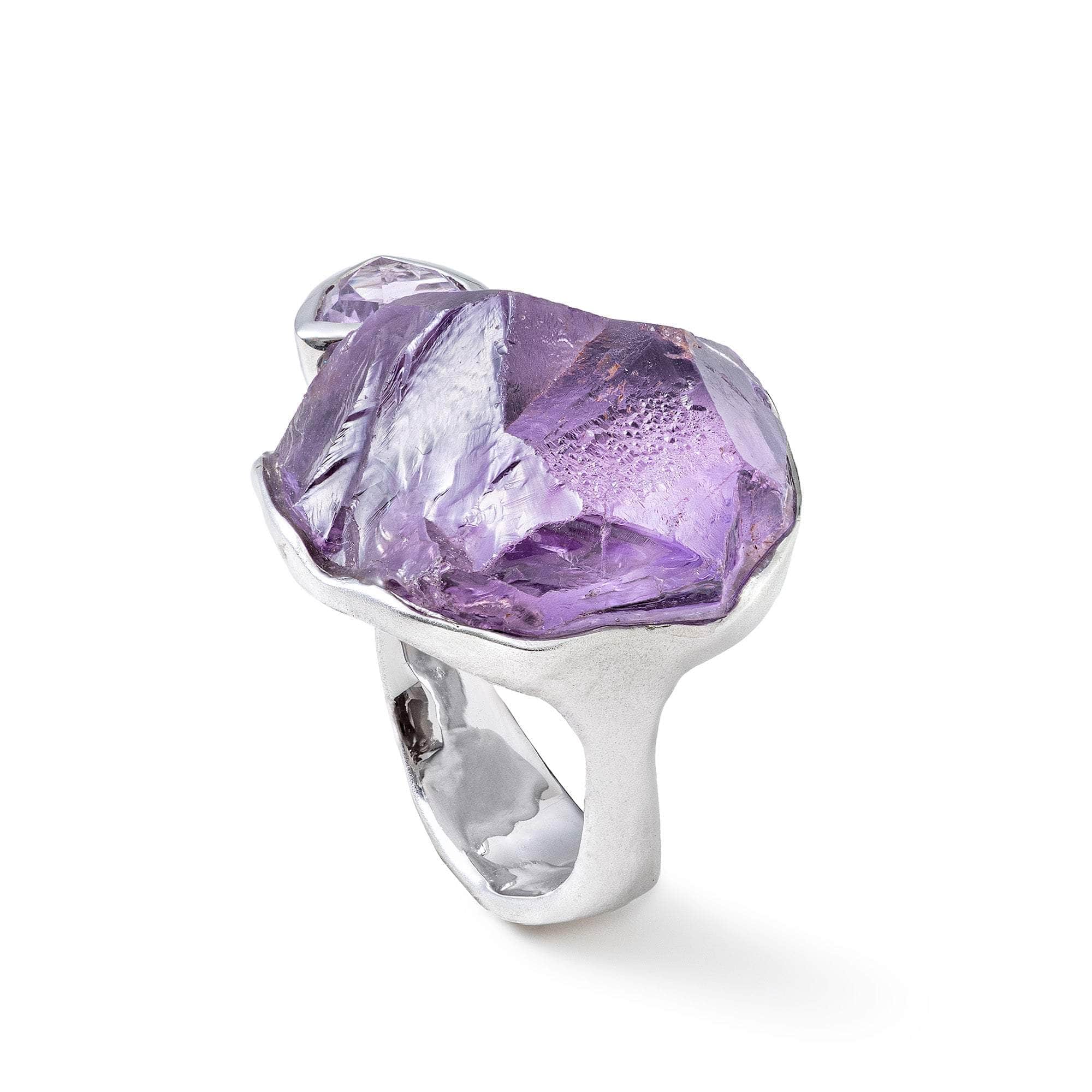 Sceptrum 925 Sterling Silver Ring with Rough & Cut Natural Amethyst