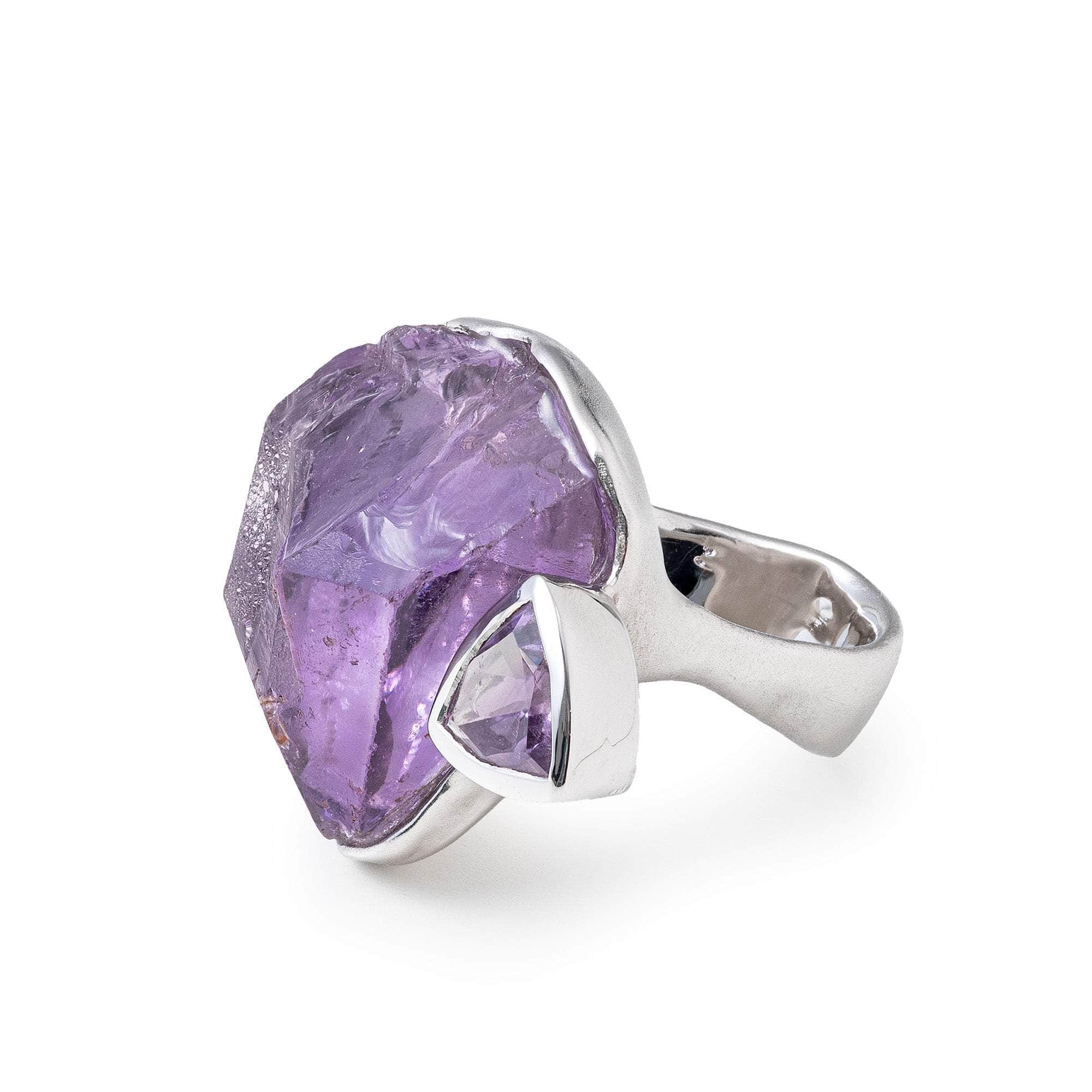 Sceptrum 925 Sterling Silver Ring with Rough & Cut Natural Amethyst