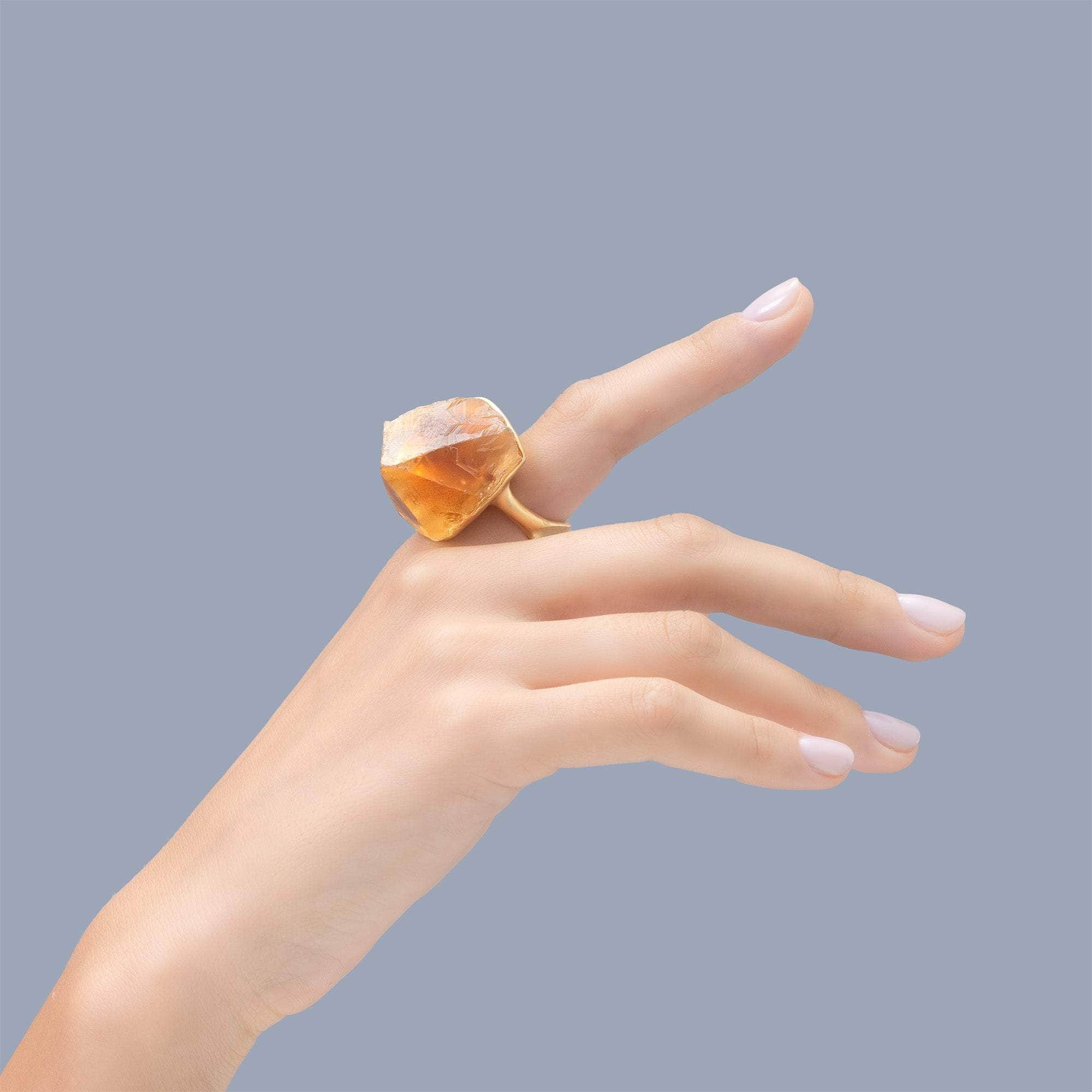 Errai Singular Statement Ring with Natural Rough Citrine in Gold-Plated Silver