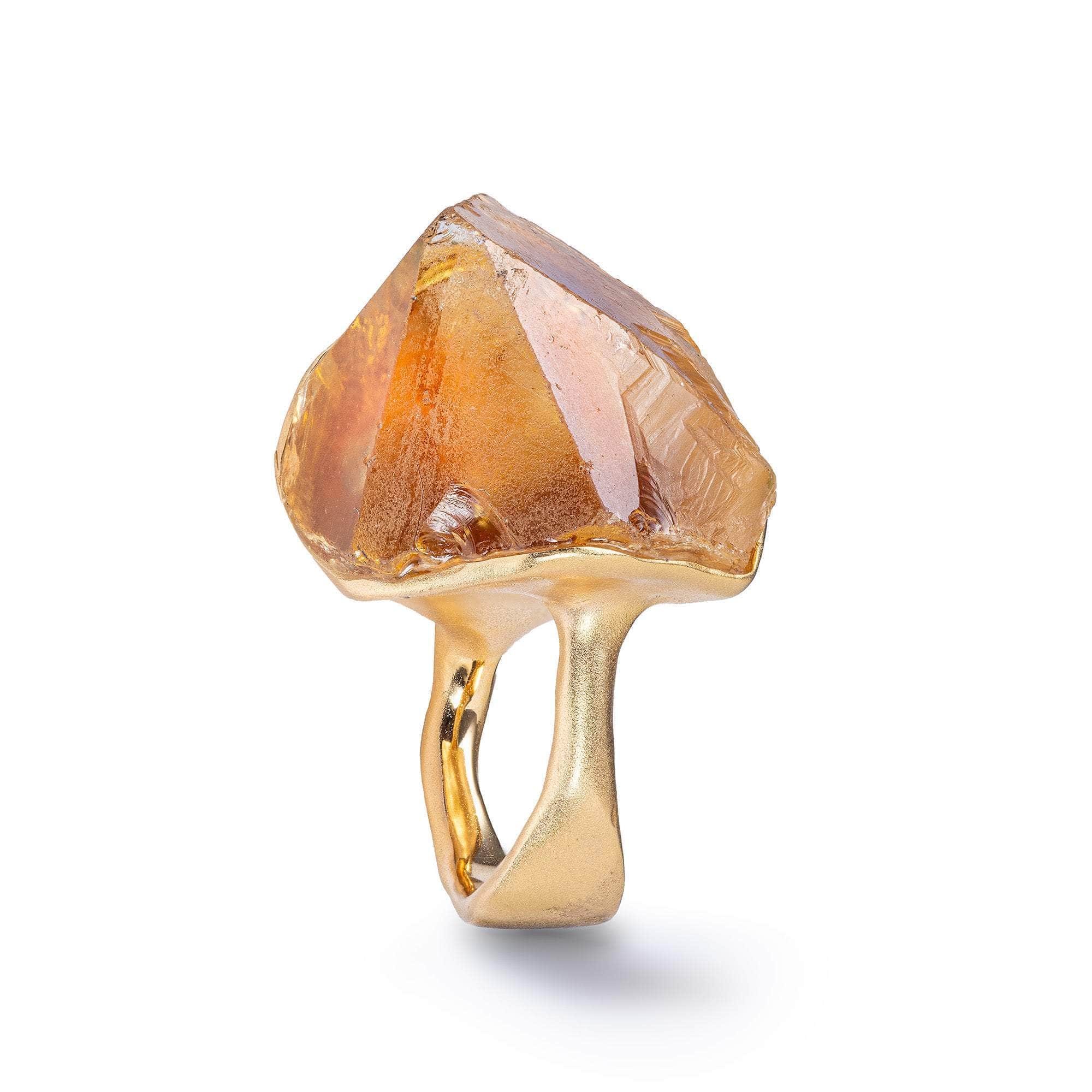 Errai Singular Statement Ring with Natural Rough Citrine in Gold-Plated Silver