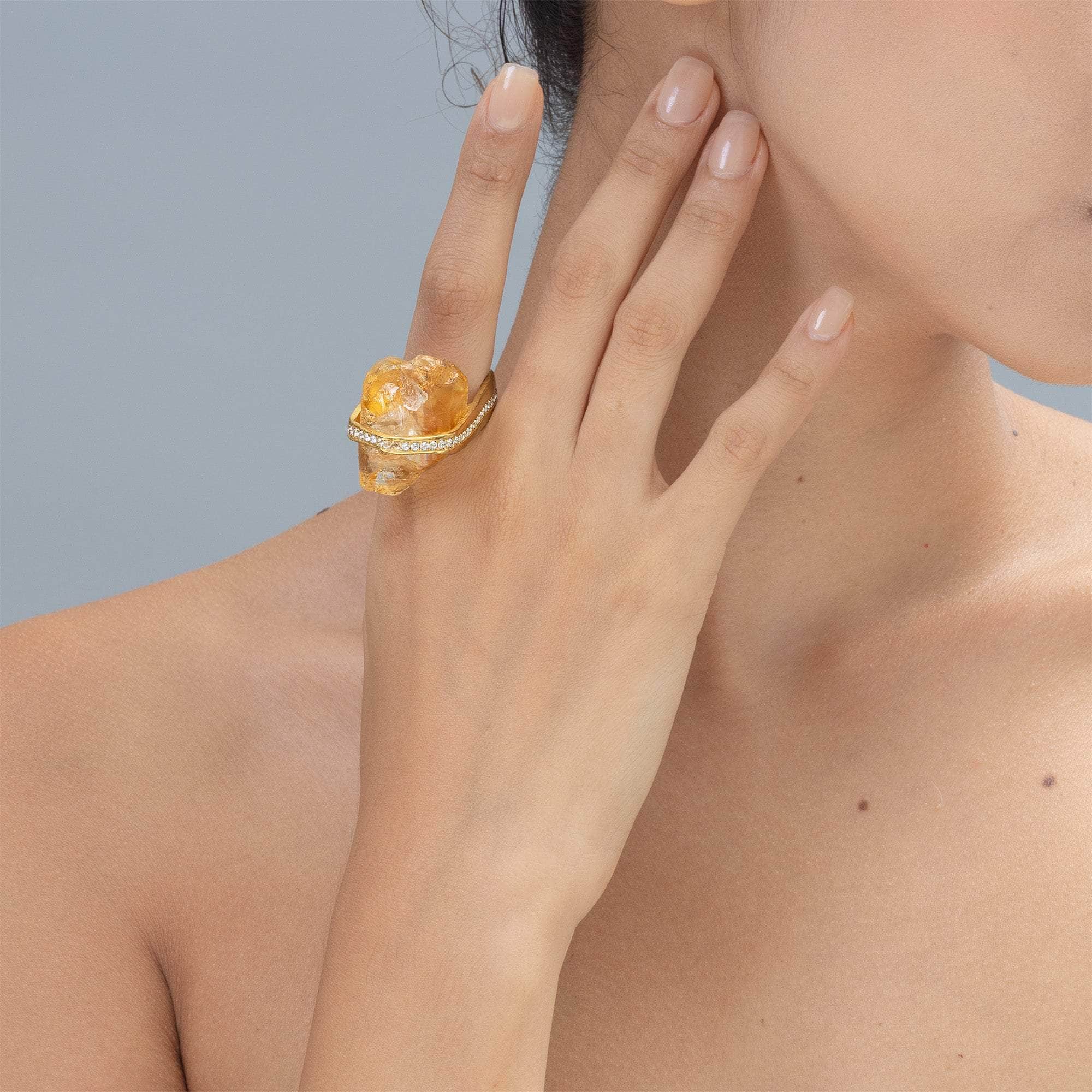 Ankaa Rough Citrine and Topaz Ring