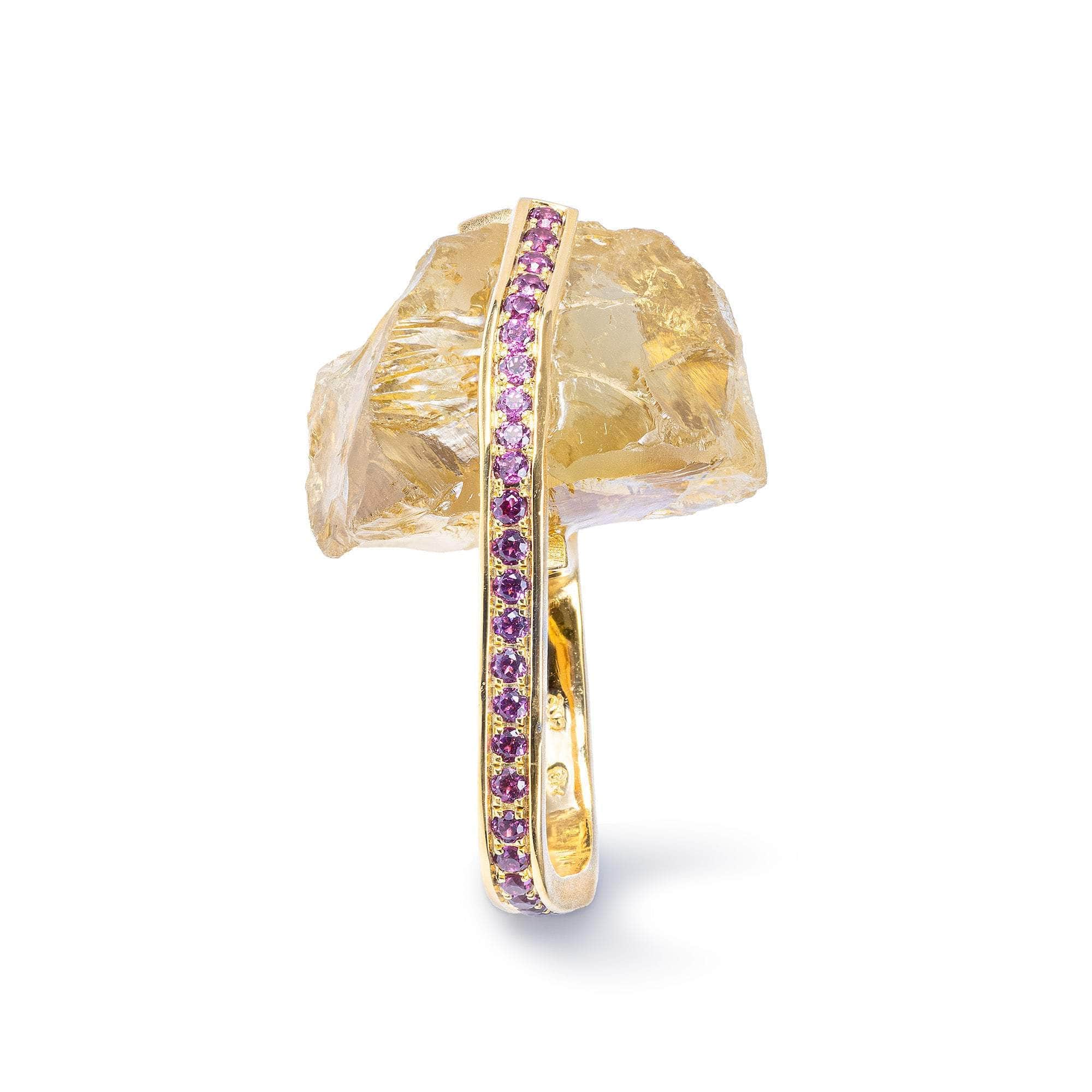 Caph Rough Citrine and Rhodolite Ring