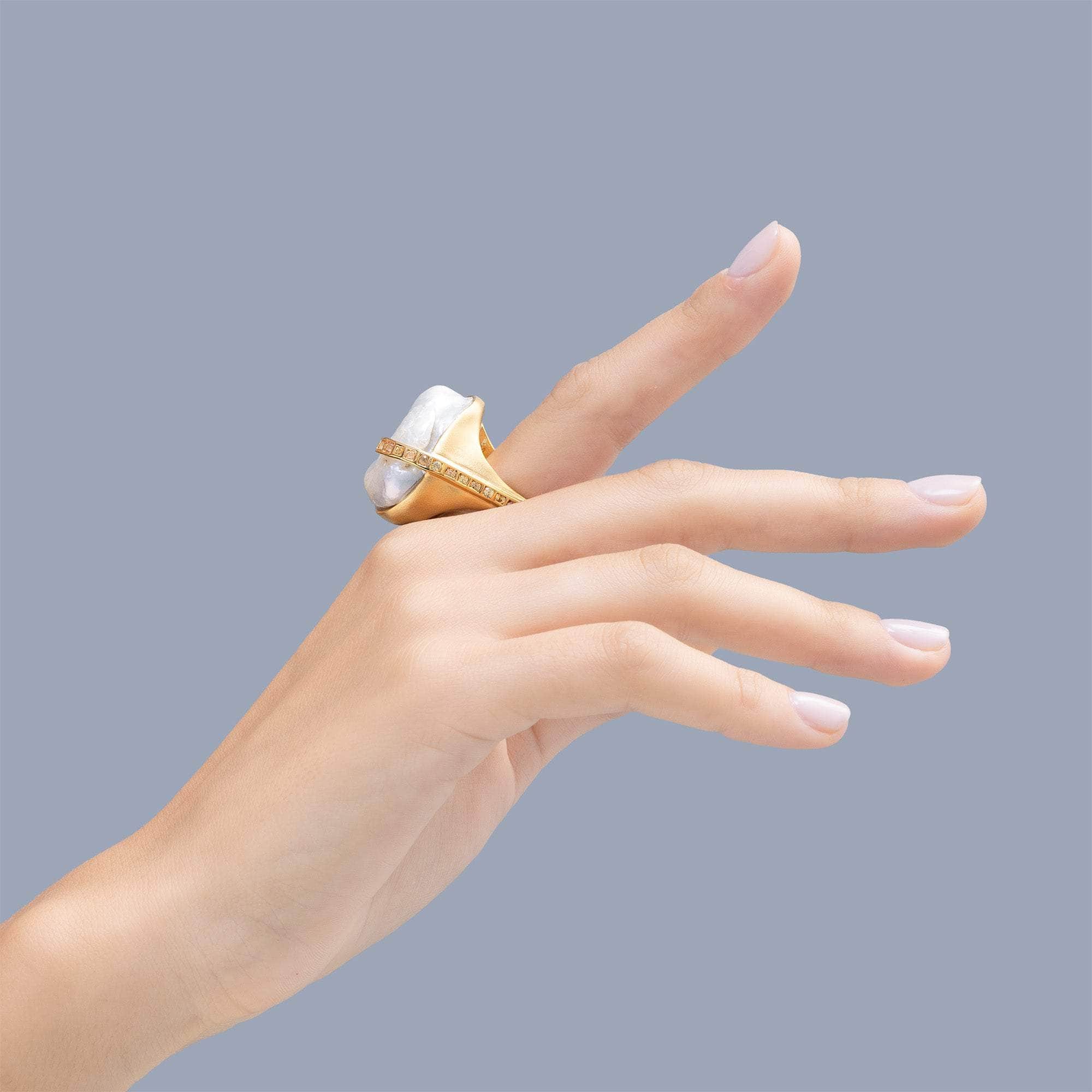Alnair Free Shape Baroque Pearl and Sapphire Ring in 18K Gold-Plated Sterling Silver