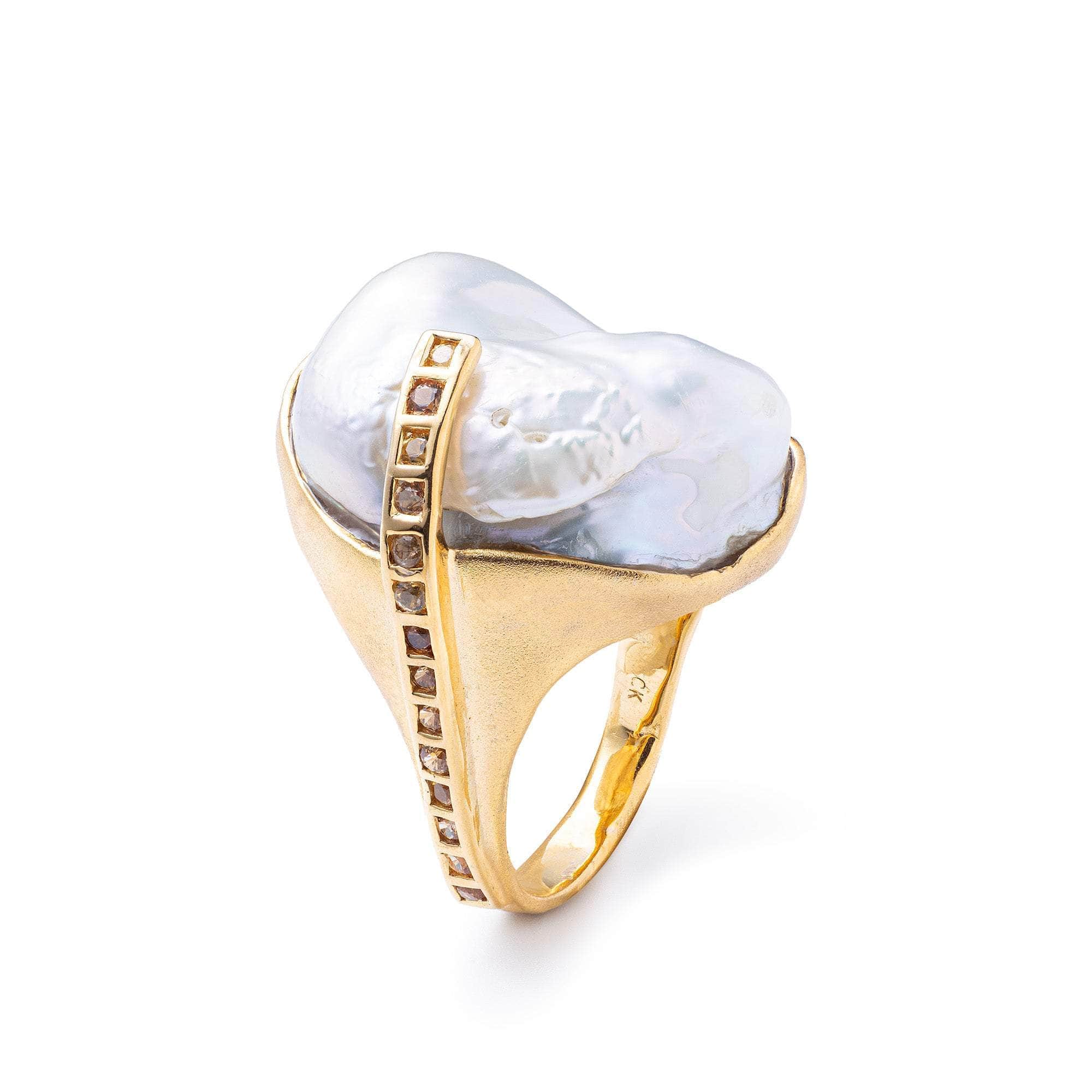 Alnair Free Shape Baroque Pearl and Sapphire Ring in 18K Gold-Plated Sterling Silver