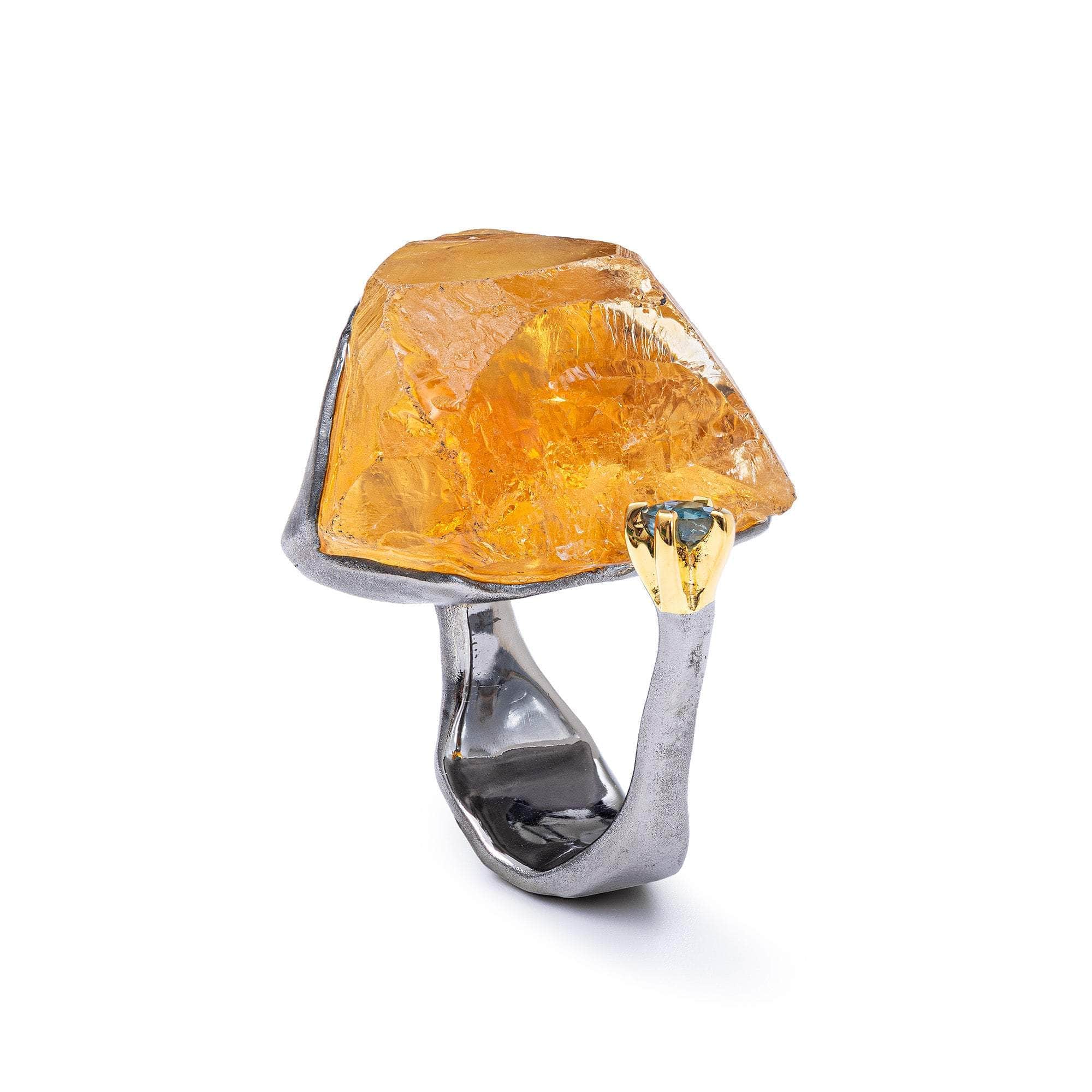 Apata Rough Citrine and Sapphire Ring