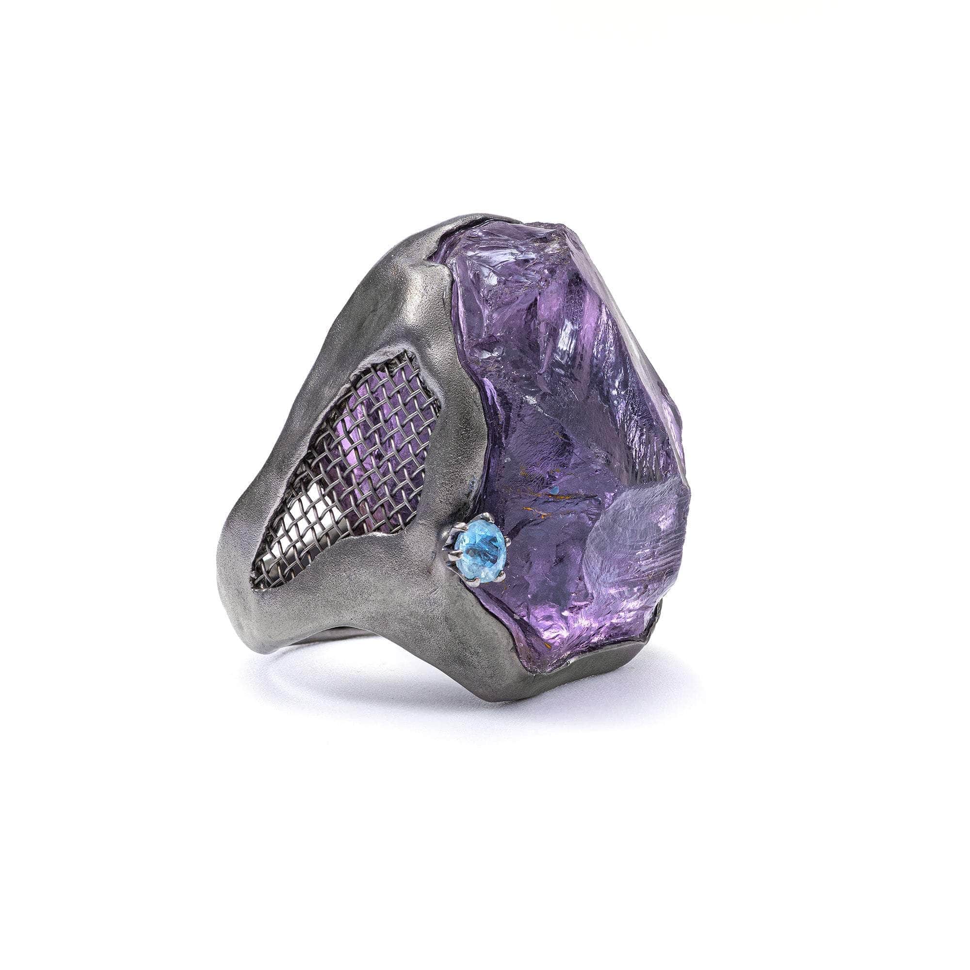 Harri Rough Amethyst and Sapphire Ring