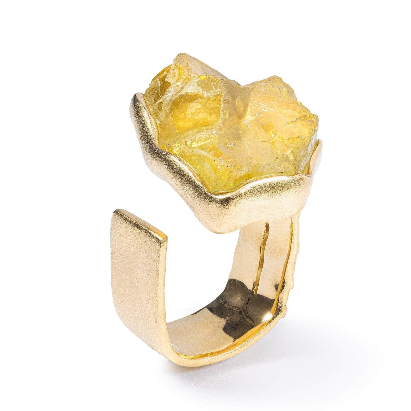 Tosh Exclusive Design 925 Silver Ring with Rough Lemon Quartz & Yellow Sapphire
