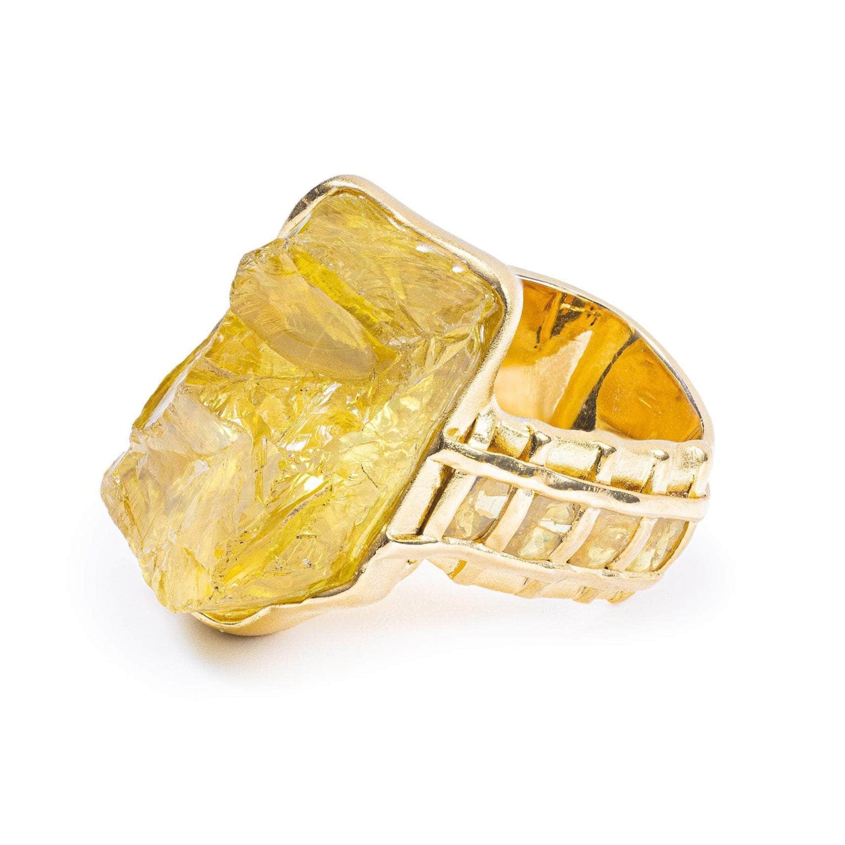 Tosh Exclusive Design 925 Silver Ring with Rough Lemon Quartz & Yellow Sapphire