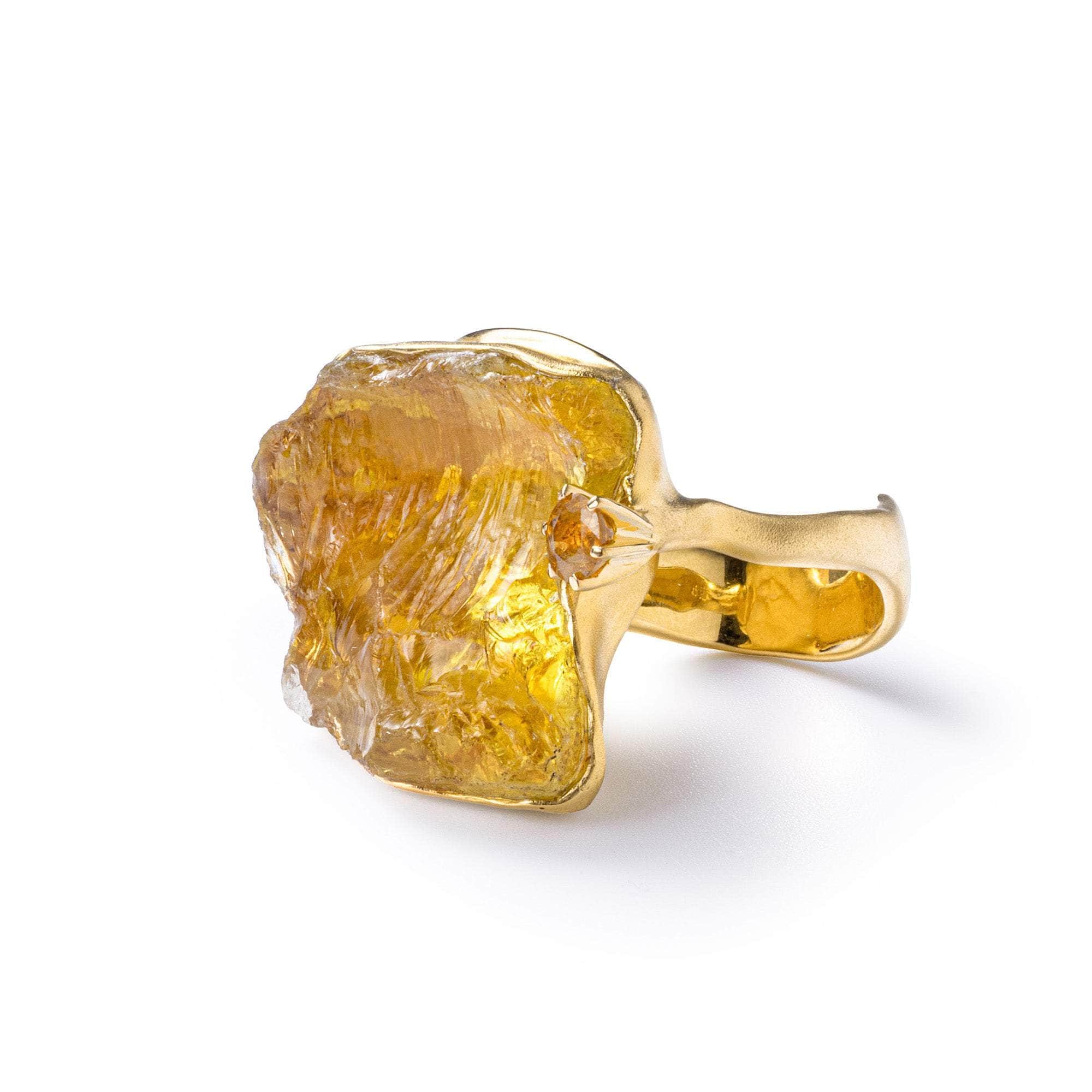 Soleil Rough Lemon Quartz and Sapphire Ring